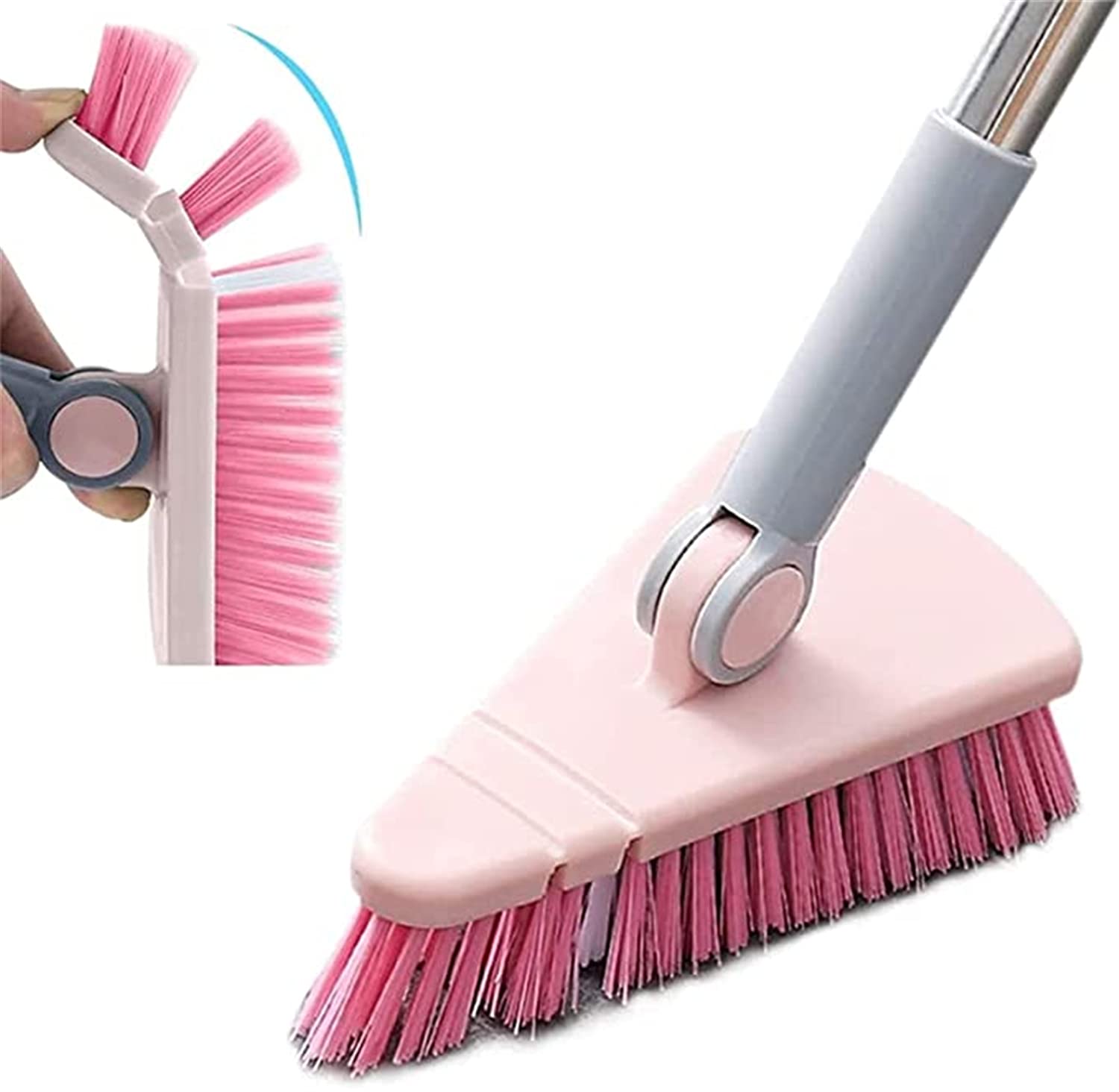 PETSBURG Rotatable Floor Scrub Brush with Extendable Pole - Heavy Duty Swivel Head Cleaning Brush for Bathroom, Tile, Tub & Kitchen - Removable Triangle Head - Ideal for Hard to Reach Corners & Deep Cleaning (Pink) - Perfect for Home Cleaning, Pet Areas & Outdoor Use