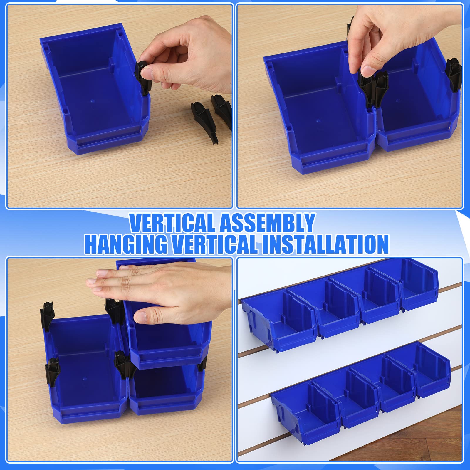 Weysat 24-Piece Wall Mounted Storage Bins Organizer - Stackable Plastic Tool Parts Rack for Screws, Nuts, Bolts & Small Hardware - Perfect for Garage, Workshop & DIY Projects
