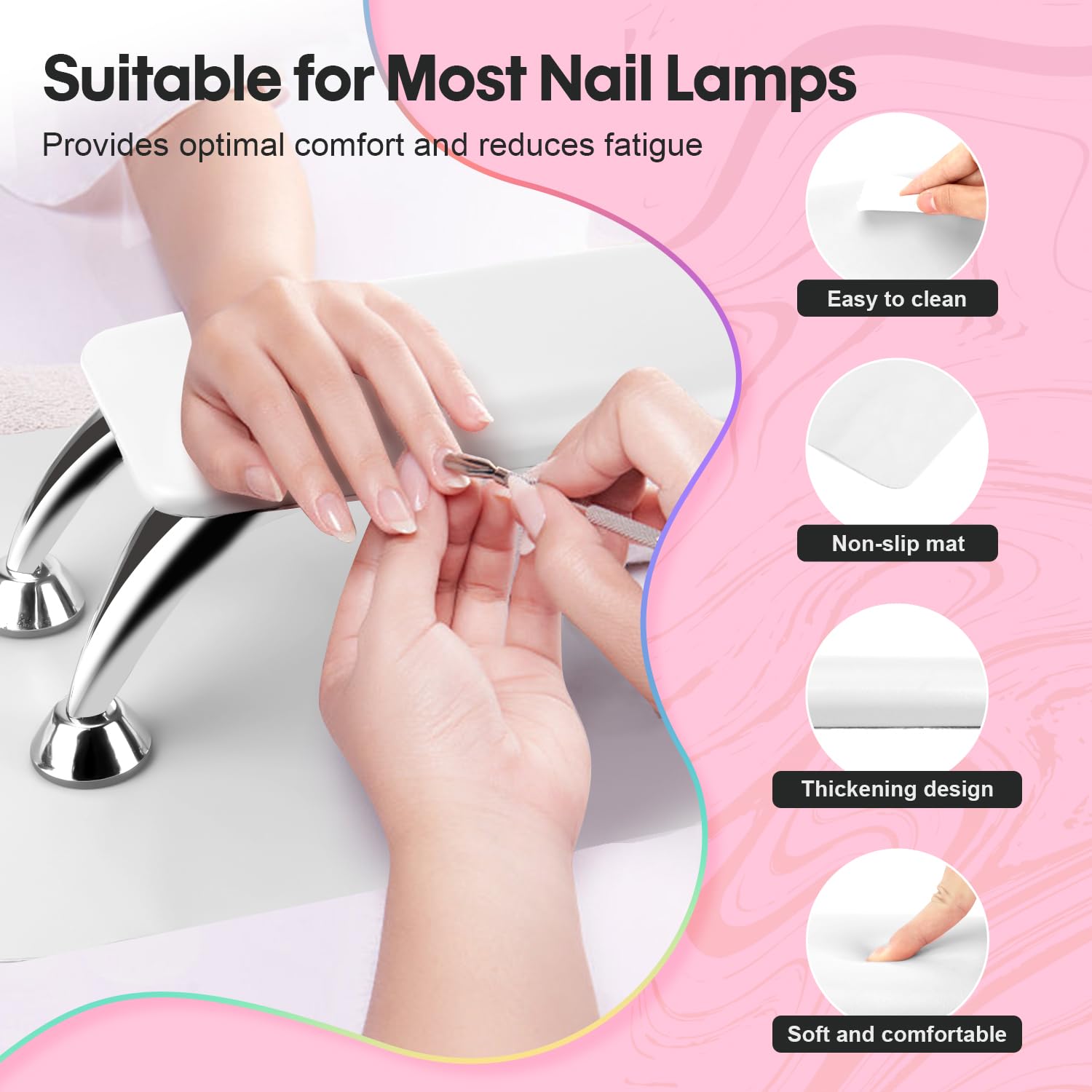 Professional Nail Tech Arm Rest with Soft Microfiber Leather - Ergonomic Hand Support for Salon & Home Manicures, Includes Nail Table Mat - Perfect for Relaxing Arms During Gel, Acrylic & Pedicure Services