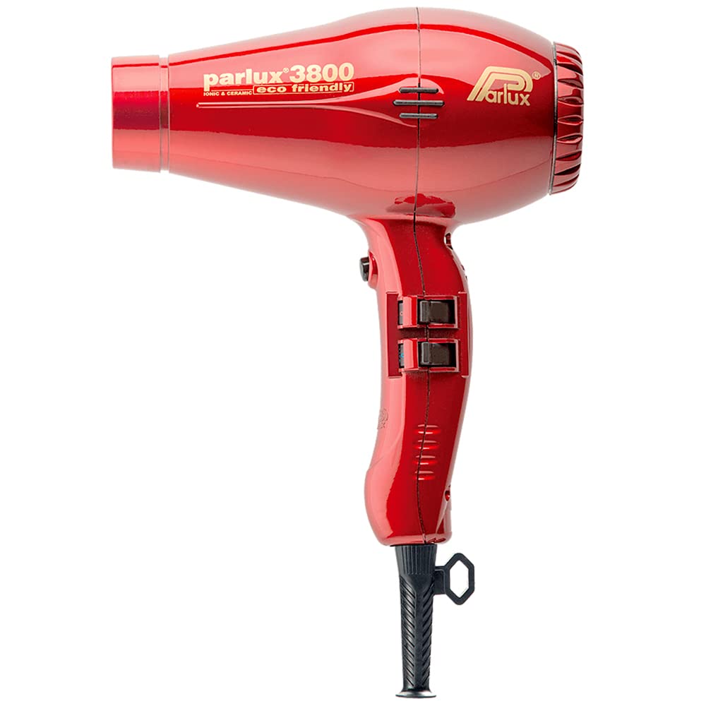 Parlux 3800 Eco Friendly Ionic Ceramic Hair Dryer with Hot Blow Attachment - Red & Black Bundle (2 Items) | Professional Salon Quality for Frizz Control & Fast Drying | Perfect for Home Use & Styling Salon