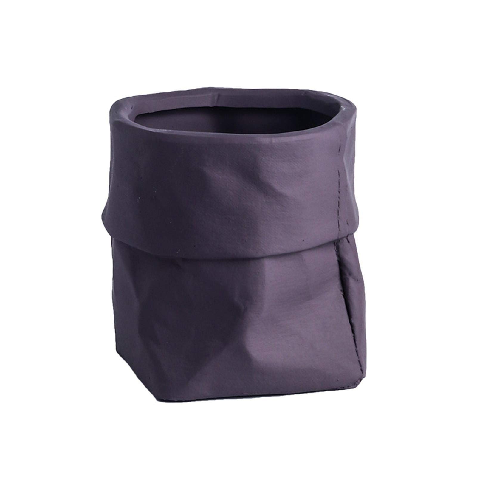Zentto Ceramic Flower Pot - 16x16cm Purple Kraft Paper Bag Planter for Cactus, Succulents & Nursery Plants | Perfect for Home Decor, Office Desk & Garden