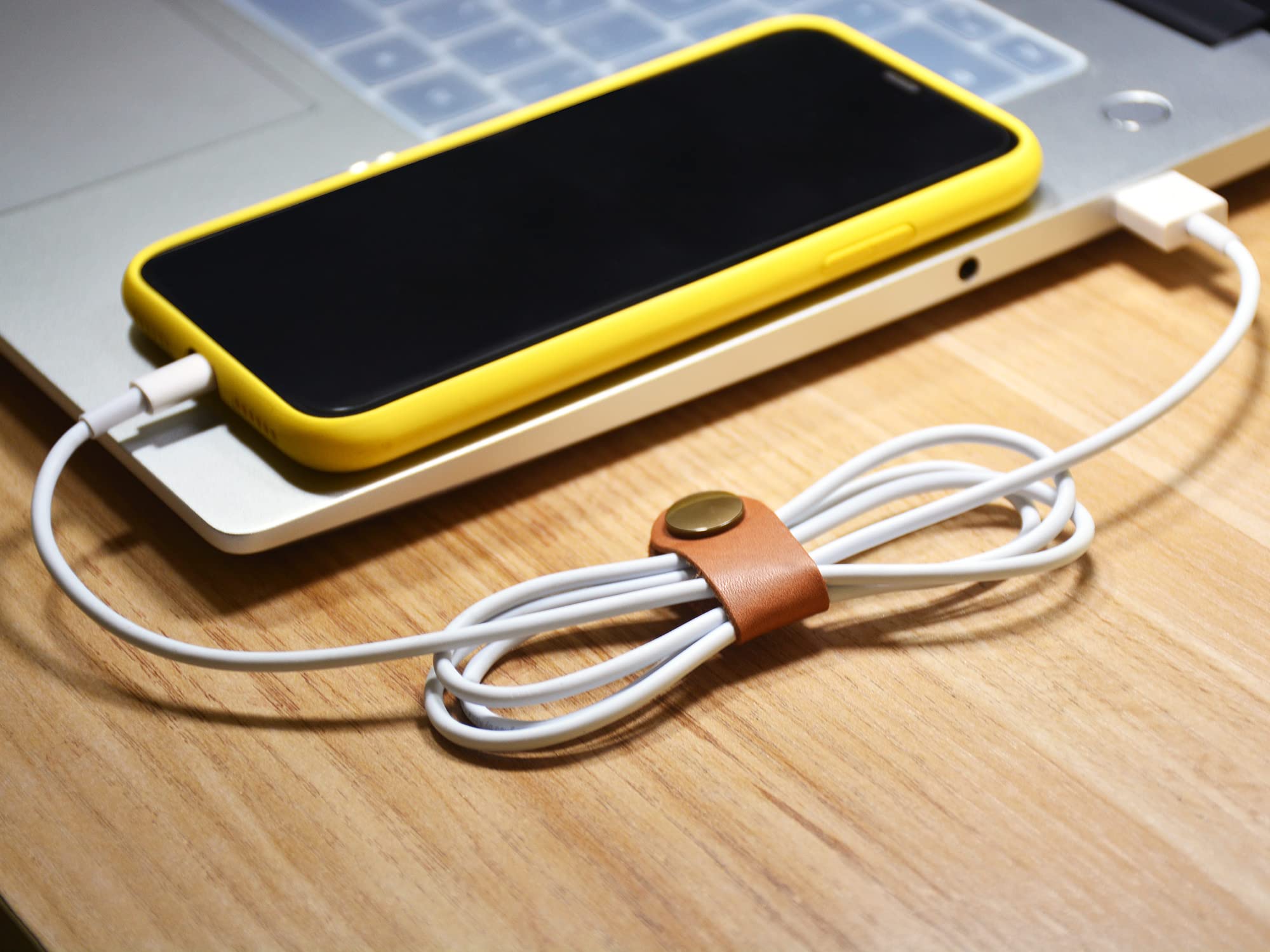 CAILLU 10-Pack Brown Cable Organizer - USB Cord Holder, Earphone Winder, Cable Management Straps for Phone, Earbuds, Headphones - Perfect Stocking Stuffer Gift for Men & Office/Home Organization
