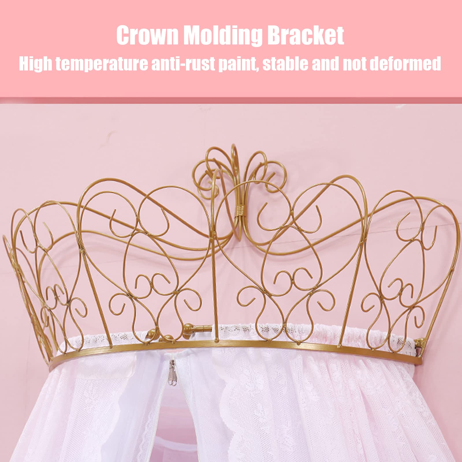 Golden Crown Lace Princess Bed Canopy with Lights - Romantic Double Layer Decorative Bed Curtain for Girls Bedroom (Purple, 1.8/2m/6/6.6ft) - Perfect for Birthday Gifts, Kids Room Decor & Fairy Tale Themed Bedrooms