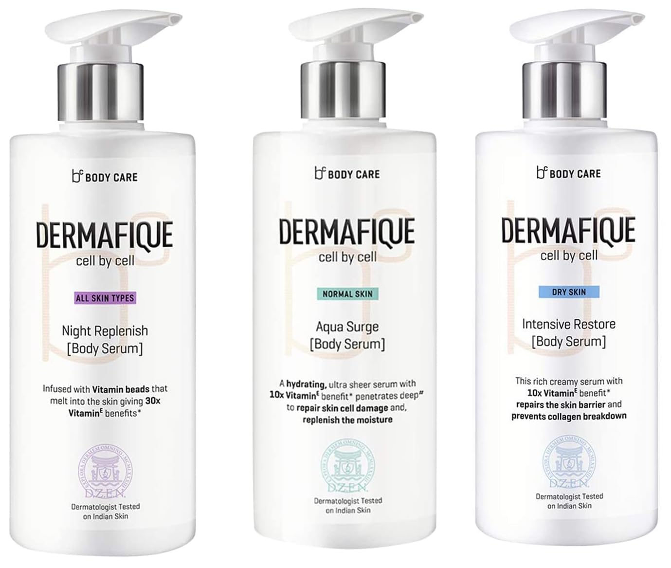 Dermafique Intensive Restore Body Serum, Aquasurge Hydrating Body Serum & Night Replenish Body Serum – Deep Moisturizing & Repair for Dry Skin – Perfect for Nighttime Skincare & Daily Hydration Routine