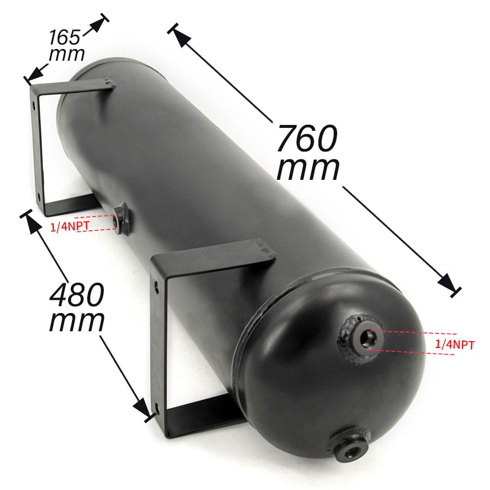 5 Gallon (18 Liter) Compressed Air Storage Tank - Heavy Duty Air Ride Receiver Tank for Car, Truck & Train Air Suspension Systems - Perfect for Air Ride Suspension, Train Horns & Air Accessories (Black)