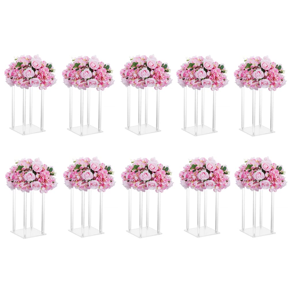 10 Pack Clear Acrylic Wedding Centerpiece Vases - 15.8 Inch Tall Geometric Column Flower Stands for Table Decor, Bulk Party Supplies for Weddings, Birthdays, Home & Event Decor - Perfect for Floral Arrangements, Reception Tables, and Modern Home Styling