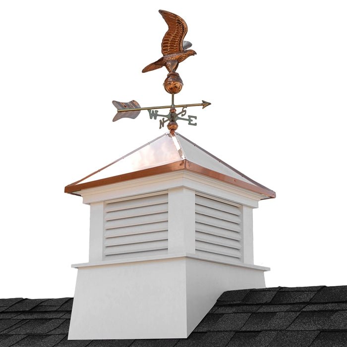 30 Square Manchester Vinyl Cupola with Eagle Weathervane | Decorative Roof Top Accessory for Barns, Gazebos & Garden Sheds | Rust-Resistant Outdoor Home Decor