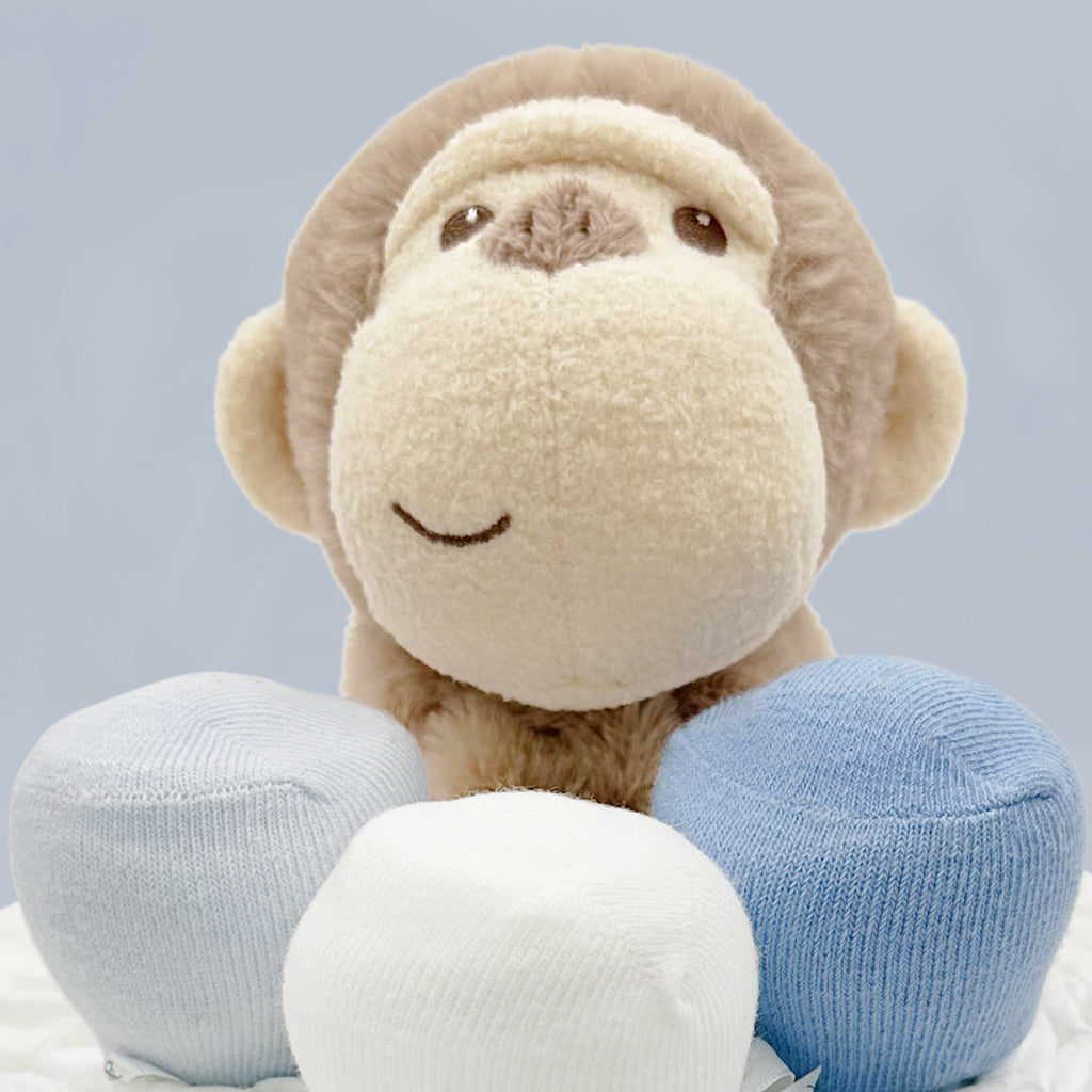 Morris Monkey Diaper Cake - Blue Baby Shower Gift for Newborns | Perfect for Gender Reveal Parties & Nursery Decor