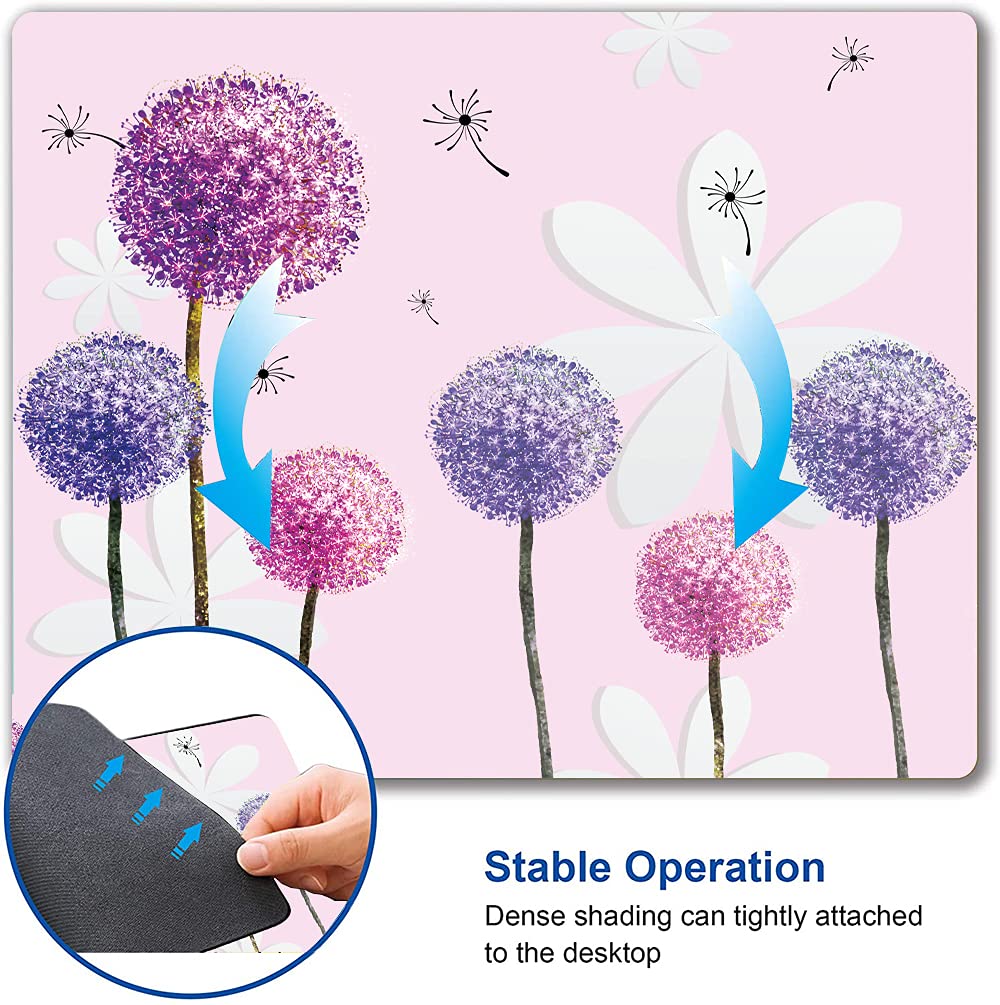 IMAYONDIA Blue Purple Dandelion Flower Mouse Pad - Soft Pink Customized Waterproof Mousepad with Non-Slip Rubber Base - Perfect for Office, Gaming & Home Computer Use