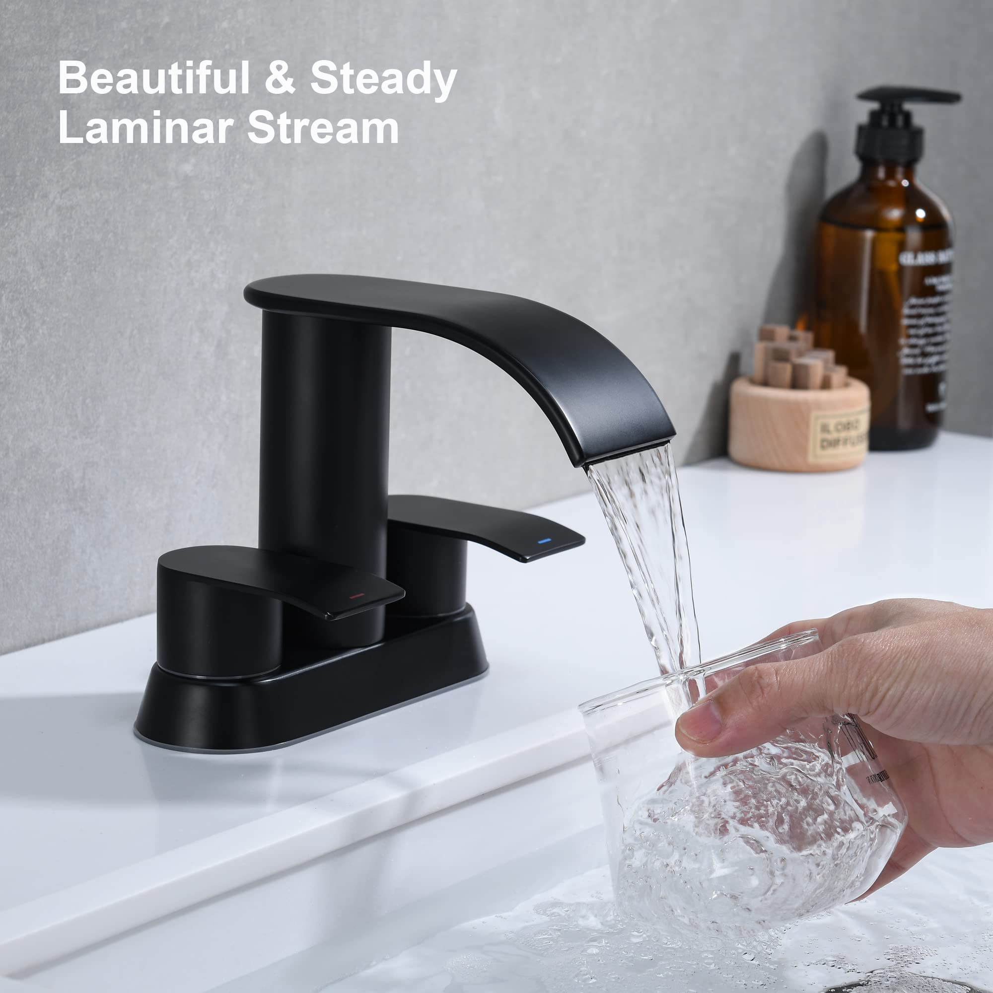 Matte Black Unicorn Bathroom Faucet with Drain Stopper - for Vanity & Basin Sink