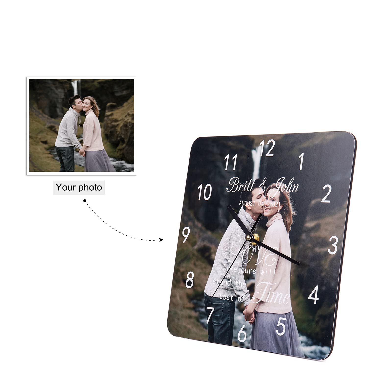Personalized Photo Frame Wall Clock - Custom Family Picture Clock with Your Photo, Logo or Design - Perfect for Home, Office & Living Room Decor - Unique Gift Idea for Birthdays, Anniversaries & Housewarming (1 Photo Included)