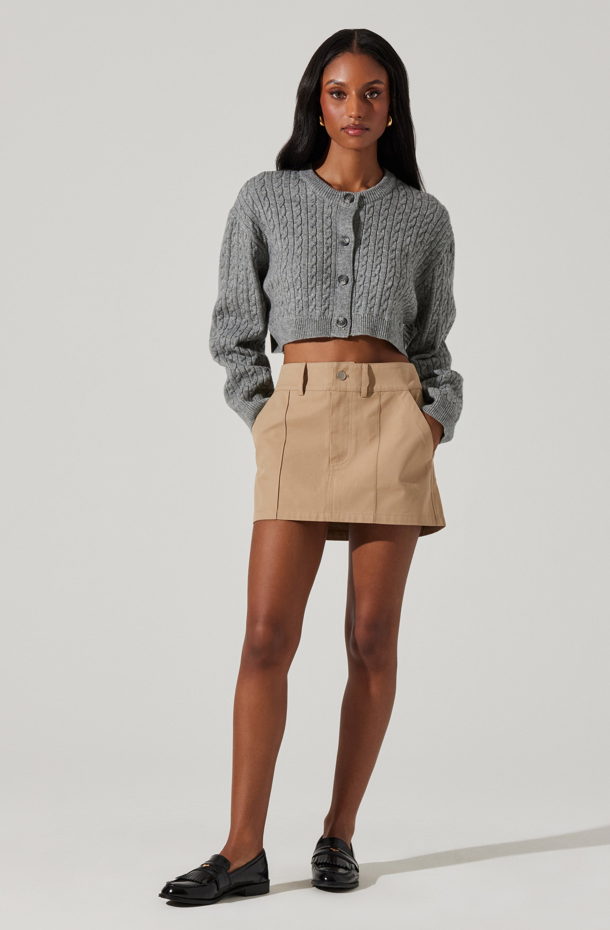 Sebille Cropped Cable Knit Cardigan Sweater for Women - Cozy Winter Pullover, Casual Fall Layering, Office Outfit, Date Night Fashion