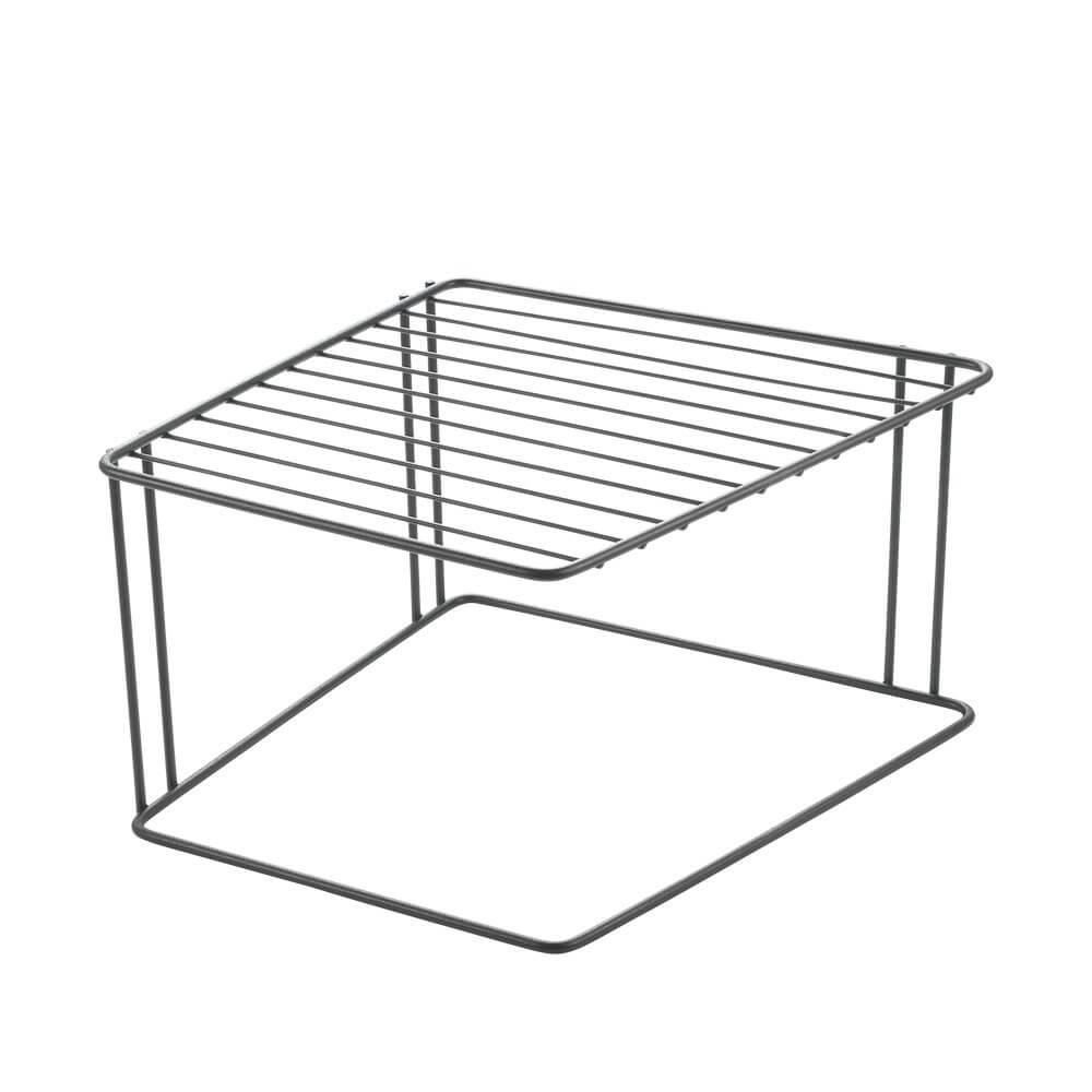 Stackable Lava Square Plate Organizer - Matte Black Kitchen Shelf for Pantry & Cabinet Storage | Perfect for Organizing Dishes, Bowls, and Kitchenware