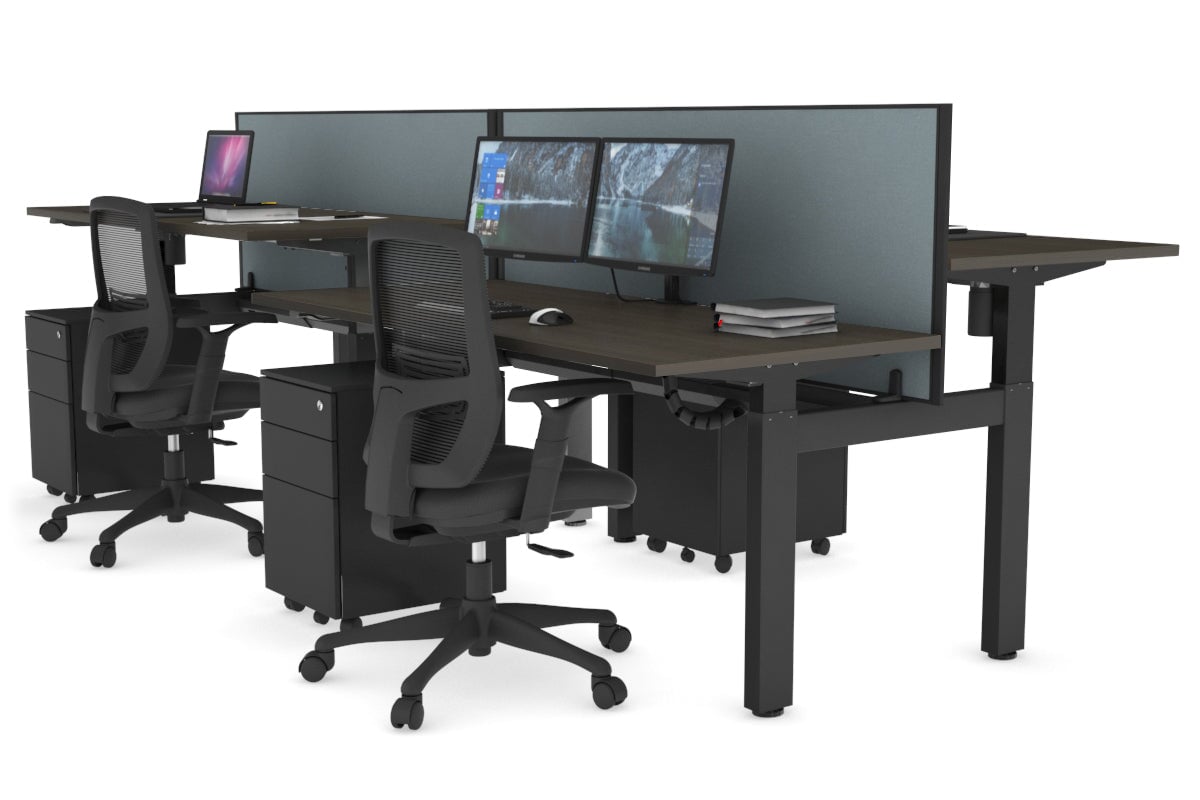 Adjustable 4-Person H Bench Workstation with Black Frame - 1600L x 700W - Perfect for Office, Workshop, or Collaborative Workspaces