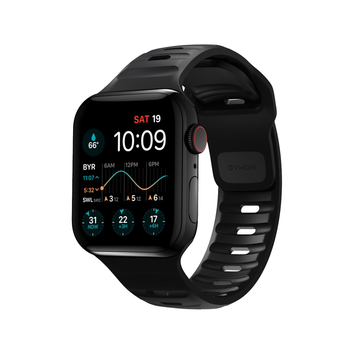 Nomad Sport Band for Apple Watch 45mm & 49mm - Durable & Comfortable Black Silicone Strap - Perfect for Running, Workouts & Everyday Wear