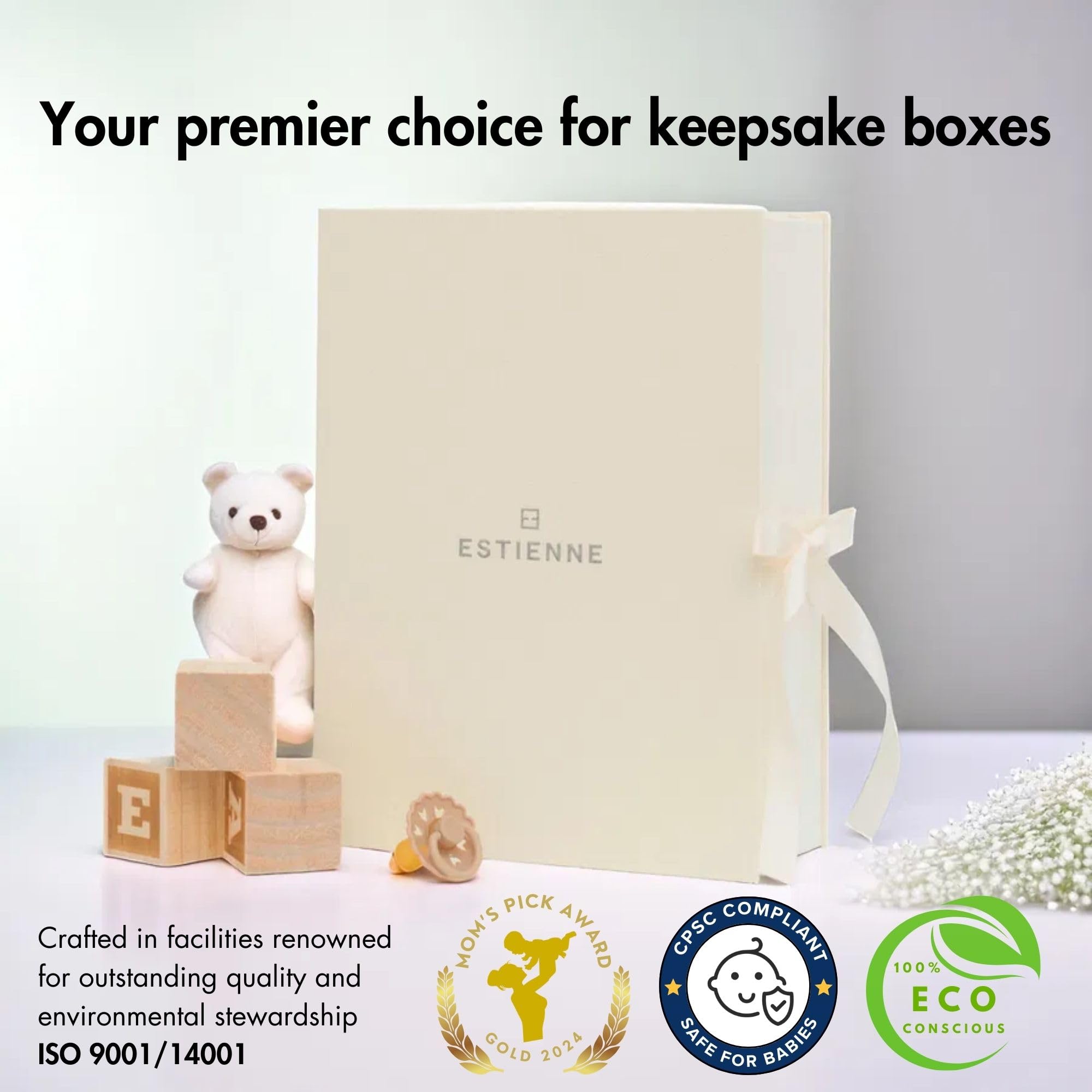 Baby Keepsake Box for Newborns - Memory Storage Box with Lid for Baby Girl & Boy - Perfect for Christening Gifts & First Year Mementos