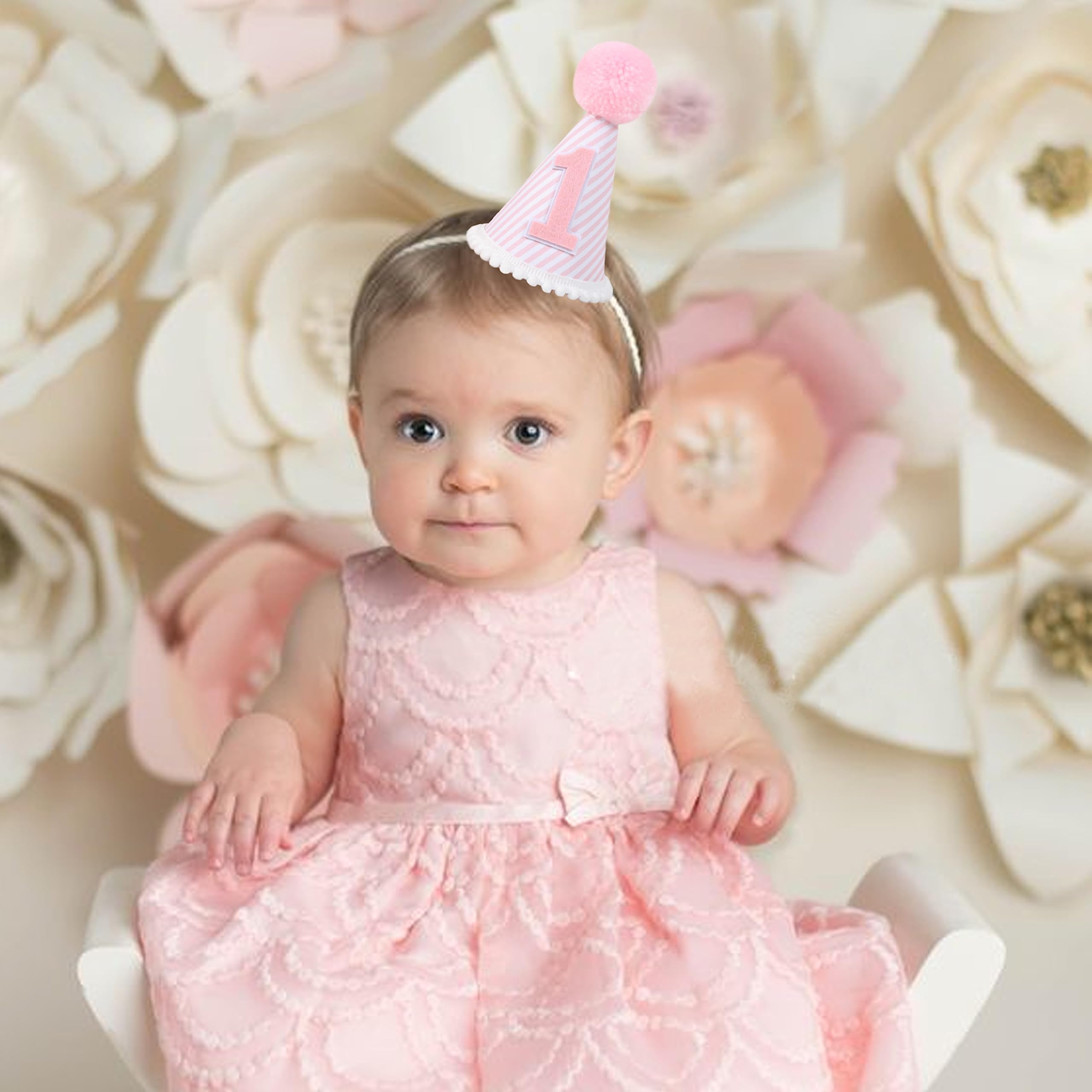 Pink & White First Birthday Party Hat for Girls - 1st Birthday Crown with Photo Props, Baby Shower Decorations, and Dress Up Accessories | Perfect for Birthday Parties, Photo Shoots, and Special Celebrations