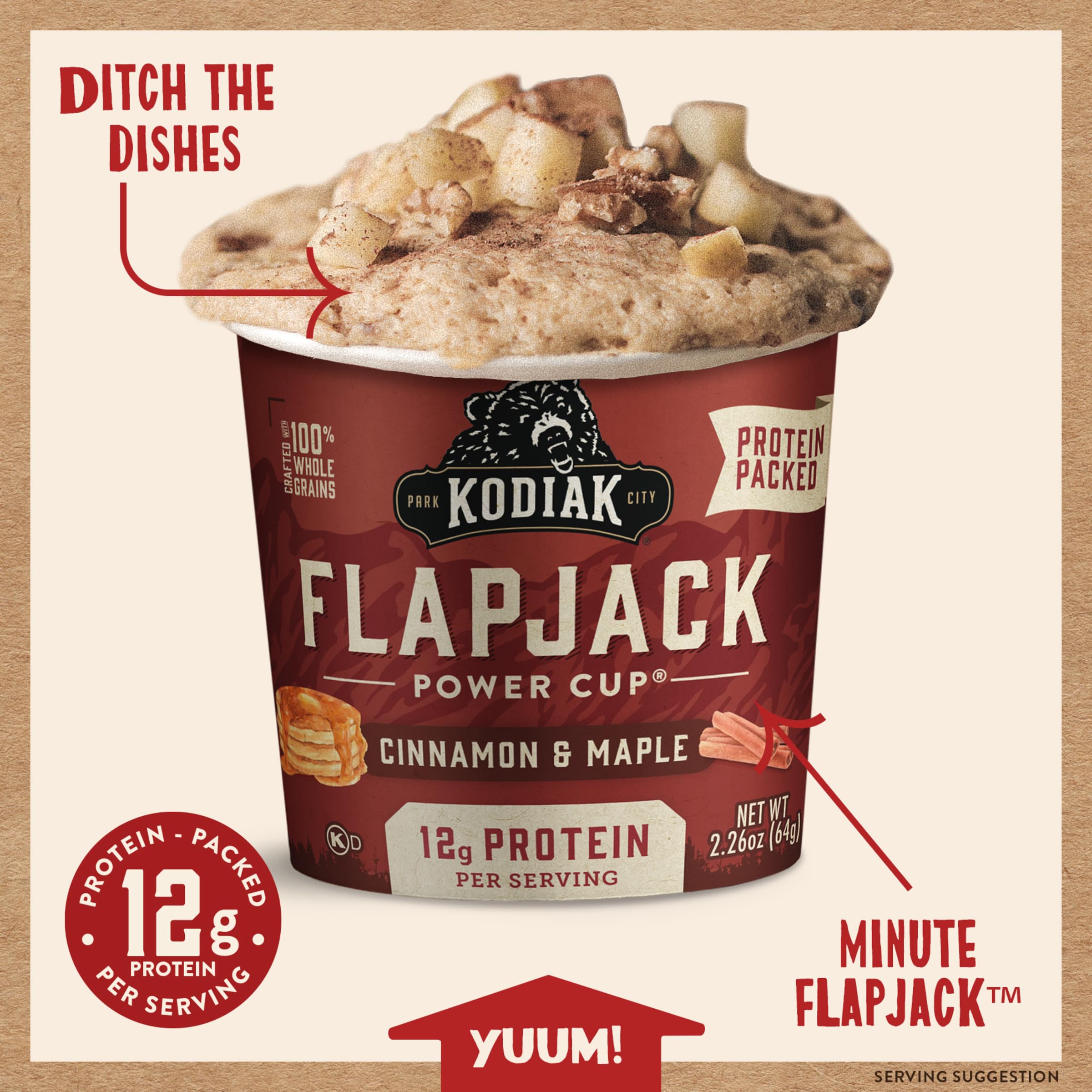 Kodiak Cakes Pancake Mix On the Go - Cinnamon Maple Flavor, 2.26oz (12 Pack) | High Protein Breakfast for Camping, Hiking & Quick Morning Meals