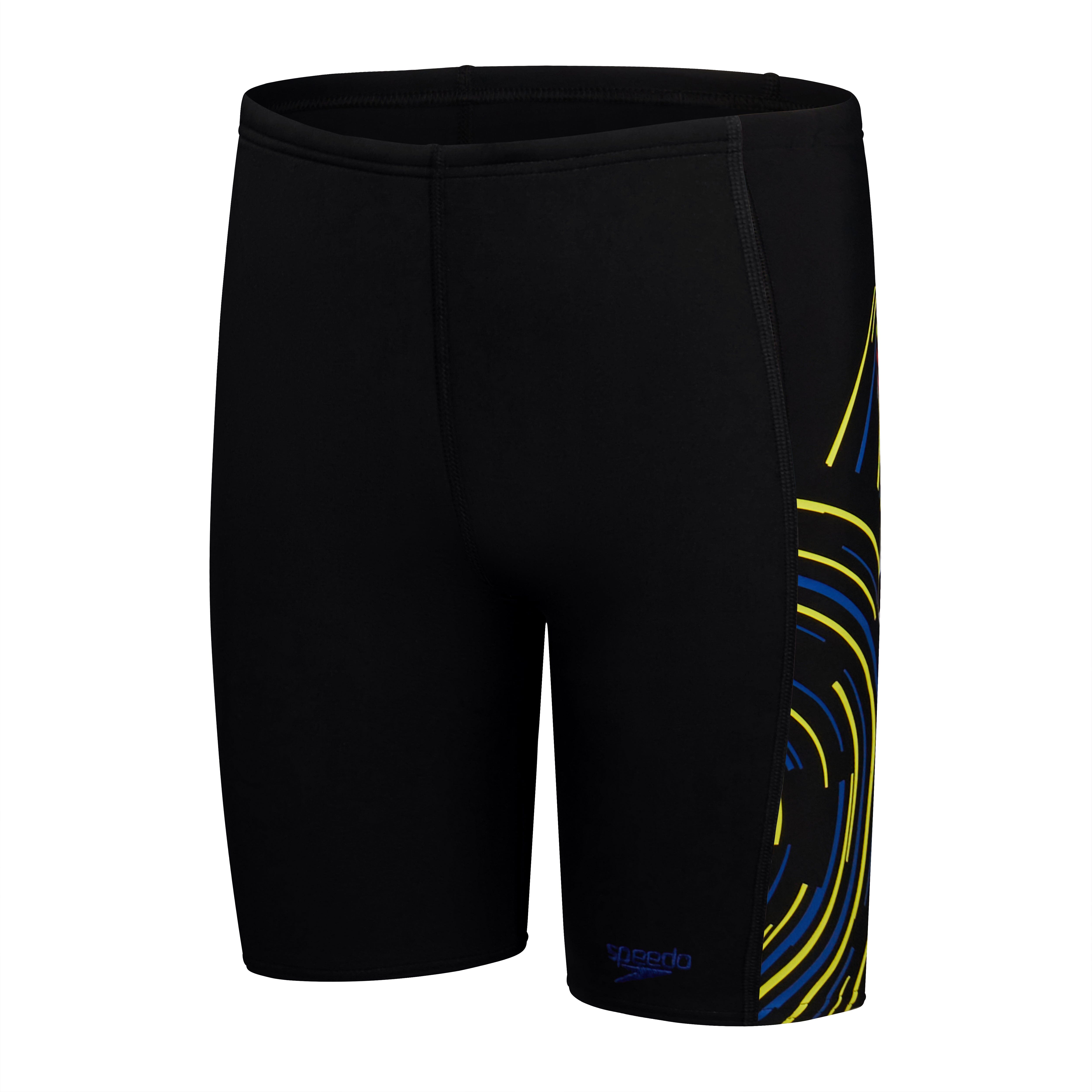 Speedo Junior Boys' Swim Jammer - Black, Yellow & Blue - Chlorine Resistant & Quick Dry for Swim Training & Competition