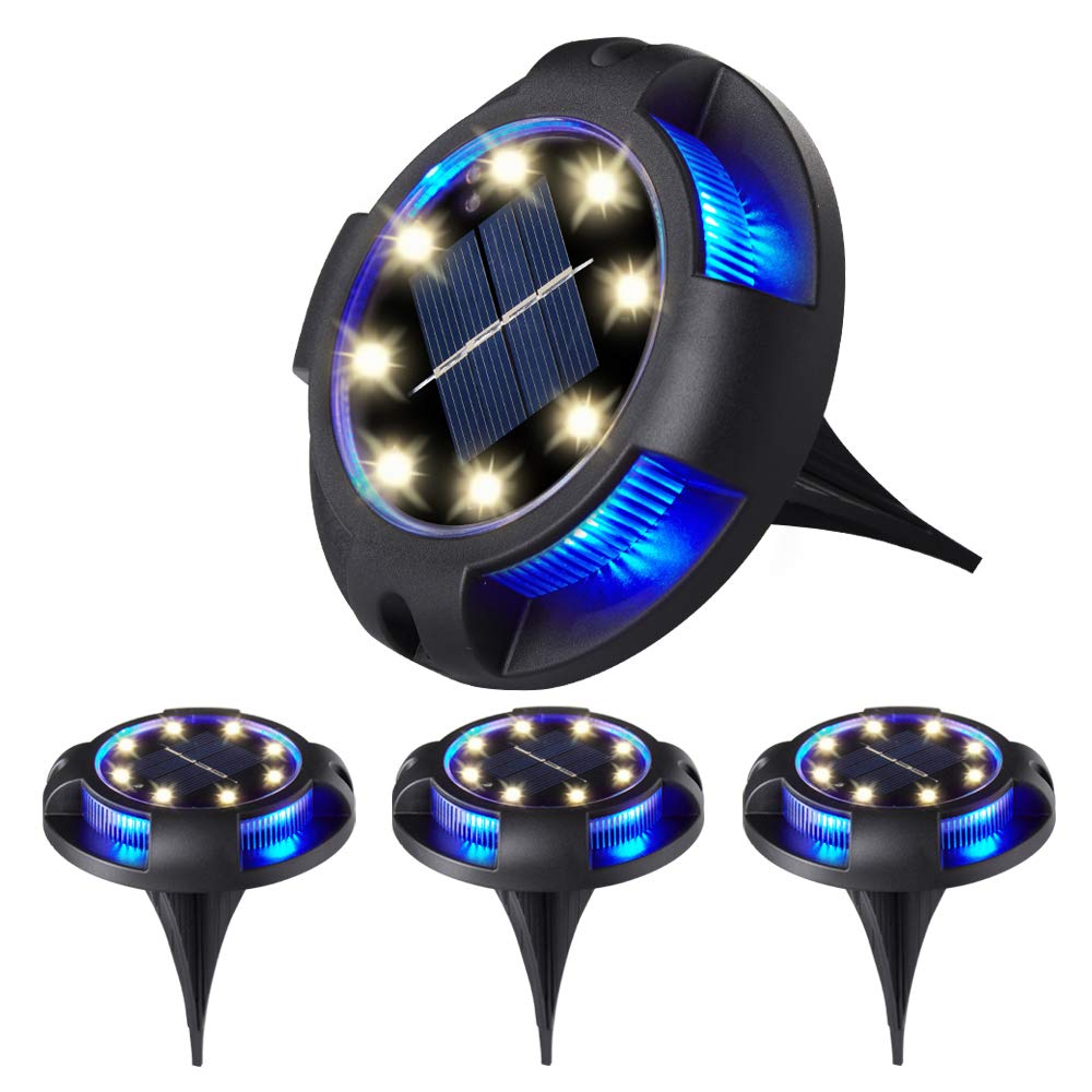 8 LED Solar Disk Lights Outdoor Waterproof - Warm White Solar Ground Lights for Pathway, Walkway, Deck, Patio, Lawn & Driveway Lighting | Perfect for Garden, Yard & Landscape Decoration