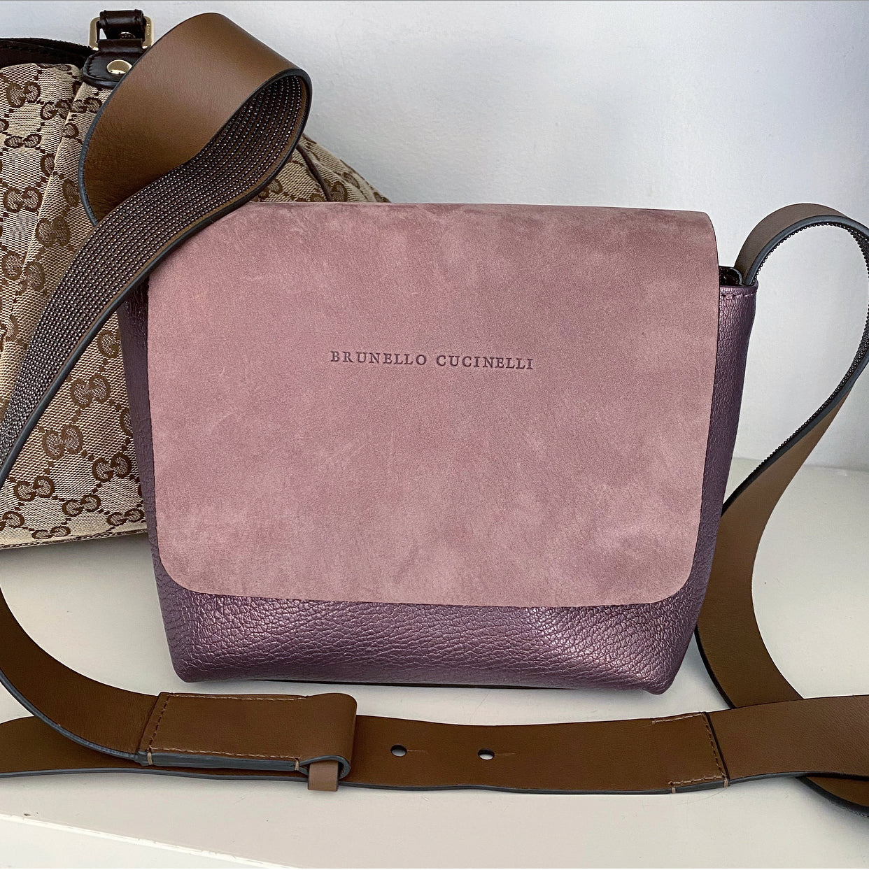 Brunello Cucinelli Dark Purple Metallic Monili Crossbody Bag for Women | Luxury Leather Purse with Gold-Tone Hardware | Perfect for Evening Events, Date Nights & Travel Accessories