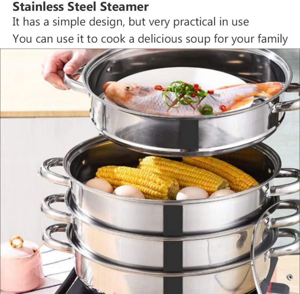 Premium Stainless Steel Steamer Pot Set - 2/3/4 Tier Stackable Bamboo Basket for Healthy Cooking | Multi-Purpose Kitchen Cookware for Vegetables, Dumplings & Seafood | Perfect for Asian Cuisine, Meal Prep & Family Dinners