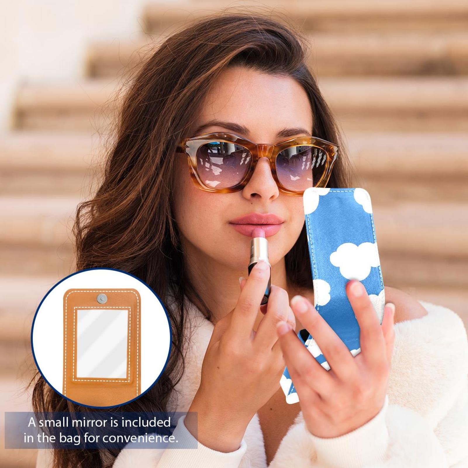 Personalized Lipstick Case - Portable Makeup Bag & Cosmetic Pouch Organizer with White Cloud Blue Background - Perfect for Travel, Daily Use & Gift Giving