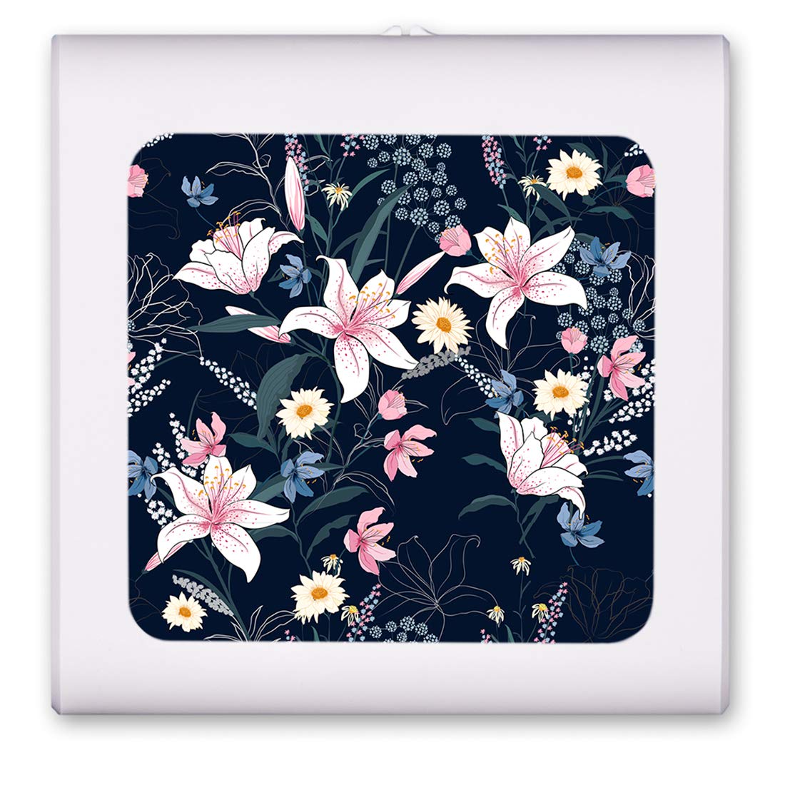 Dimmable LED Night Light with Auto On/Off Sensor, Adjustable Brightness & Warm White Light - Perfect for Bathroom, Hallway, Nursery & Bedroom (Pink & White Floral Design with Blue Accents) - Creates Soothing Ambiance for Nighttime Safety & Comfort