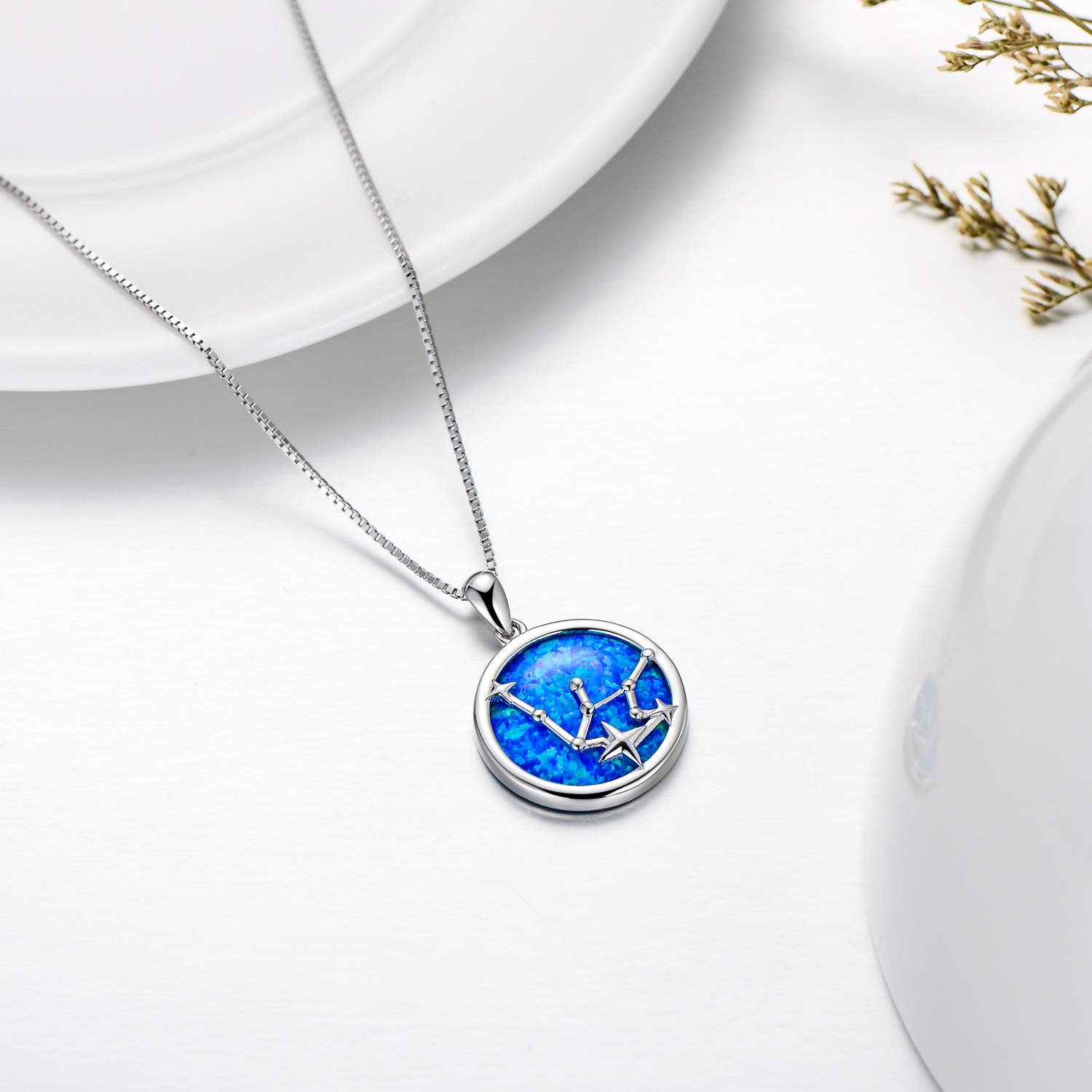 SOULMEET Sterling Silver Zodiac Necklace for Women - Simulated Opal Birthstone Jewelry Gift for Birthday, Christmas, Anniversary & Valentine's Day | Elegant Everyday Wear & Special Occasion Accessory