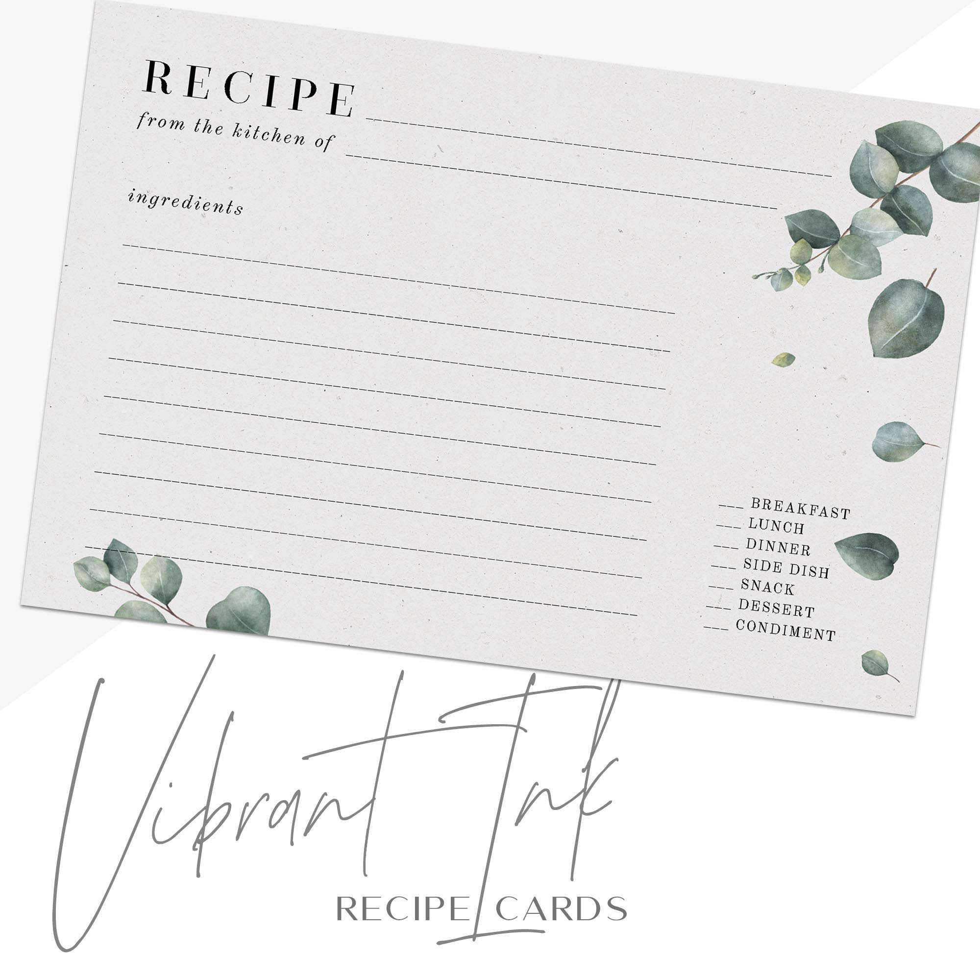 Dashleigh Eucalyptus Recipe Cards Set - 48 Double-Sided Water-Resistant 4x6 Inch Cards in Vintage Sage Green & Grey | Perfect for Kitchen Organization, Meal Planning & Gift Giving