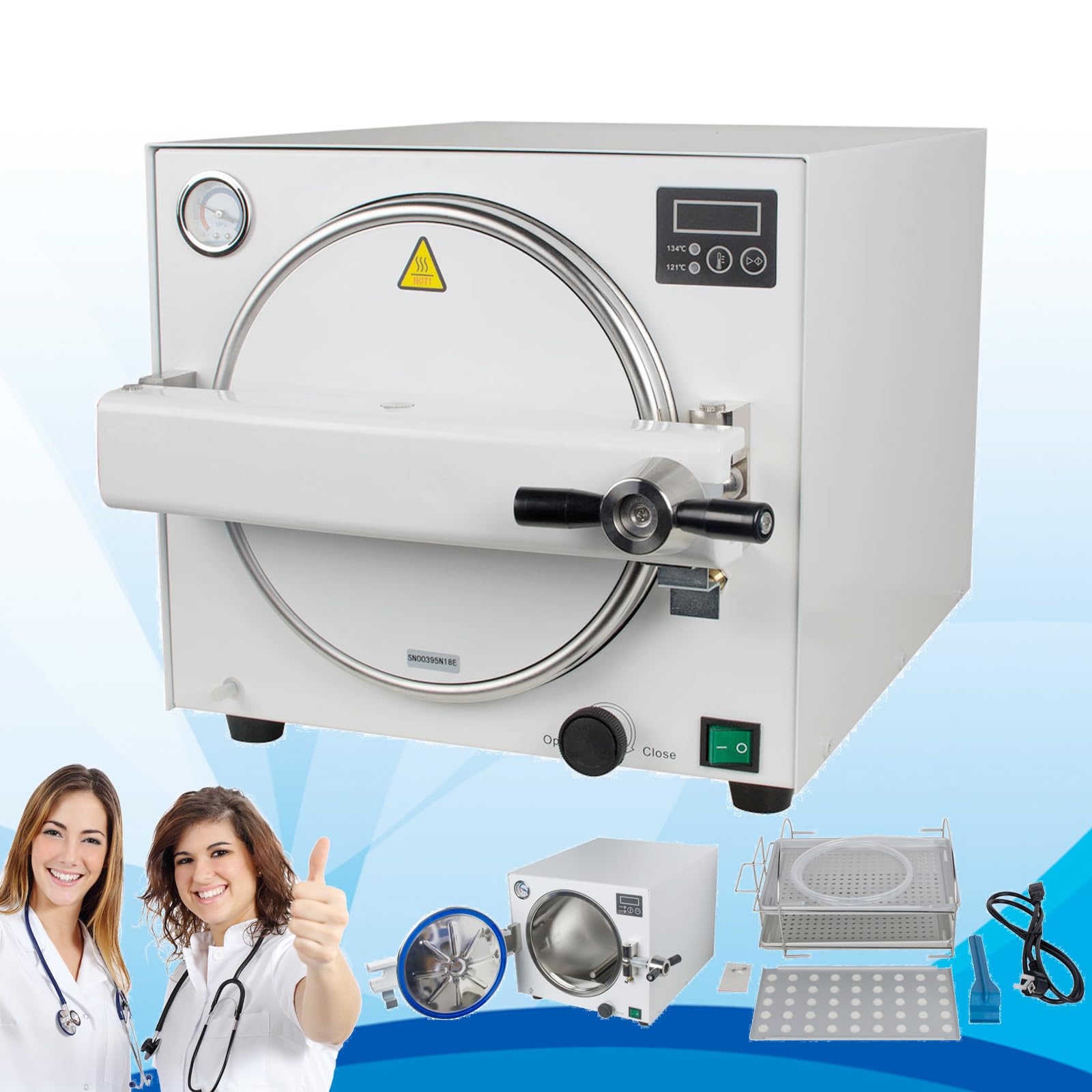 18L 900W Professional Lab Autoclave Sterilizer - Portable 304 Stainless Steel Medical Equipment with Digital Chip Control for Hospital, Clinic & Dental Use