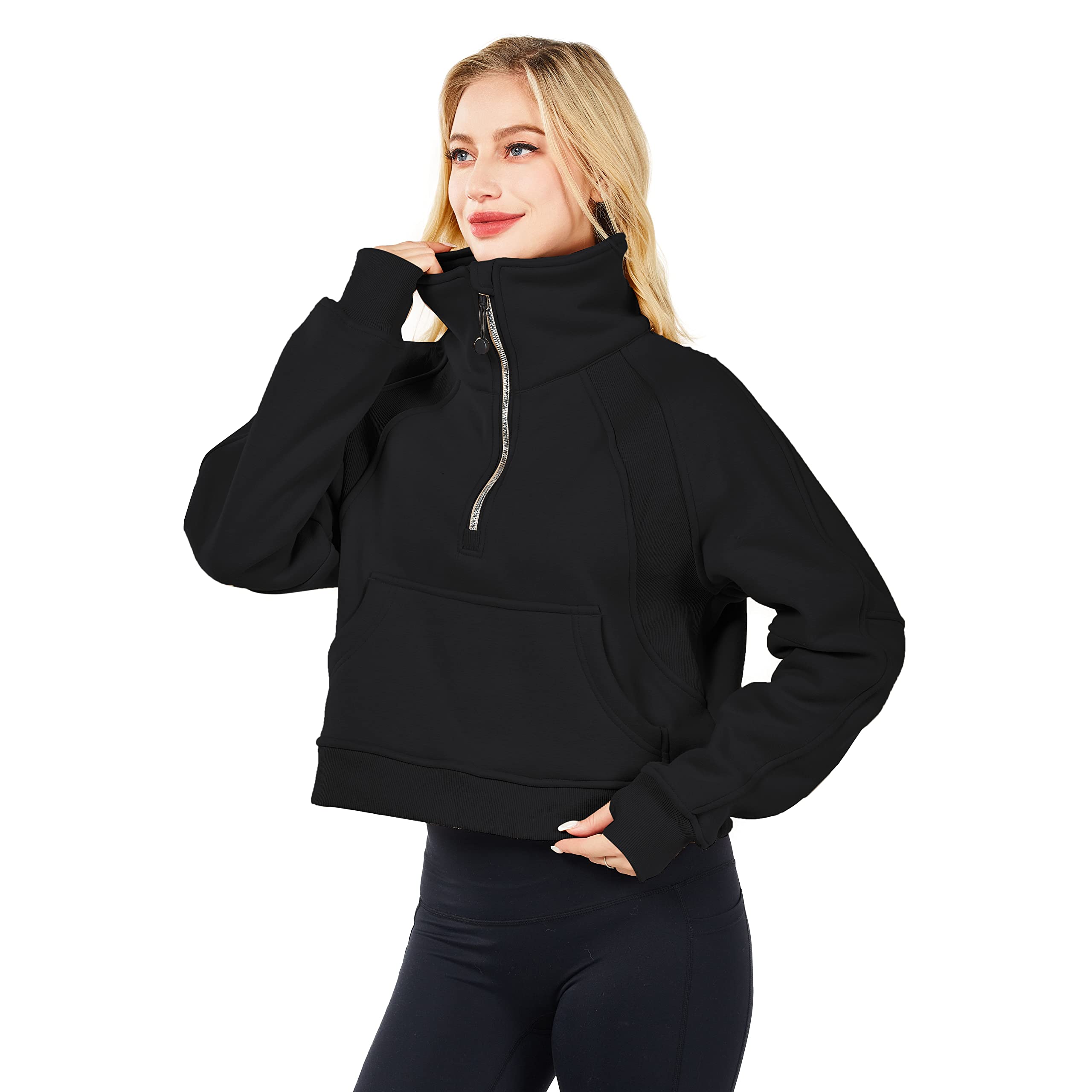 Women's Half Zip Pullover Sweatshirt - Long Sleeve Stand Collar Crop Fleece Lined Top for Spring 2025 | Casual Outfits, Layering & Outdoor Activities