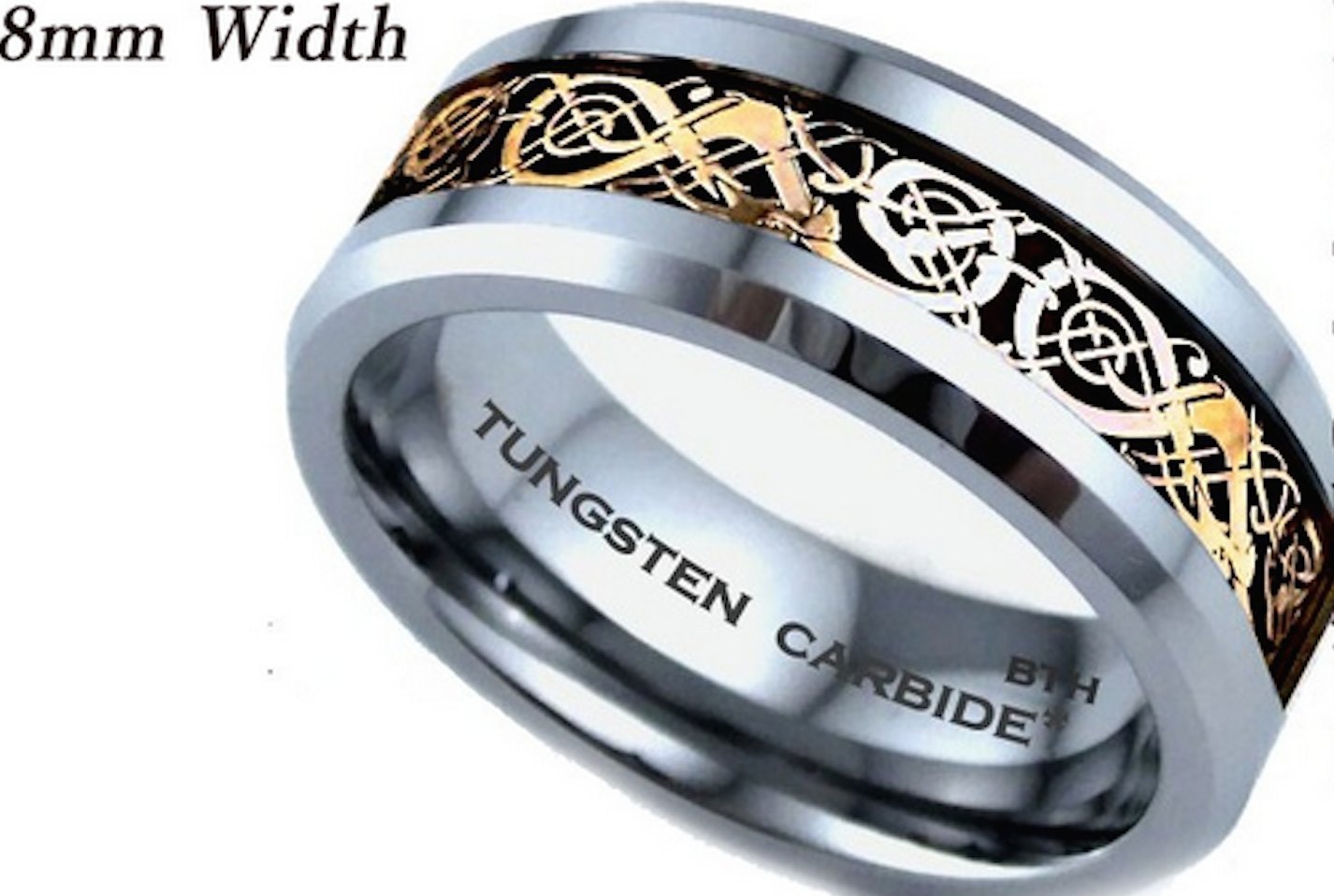 BestToHave His and Hers 8MM/6MM Tungsten Carbide Celtic Dragon Inlay Wedding Engagement Ring Set - Sizes H to Z+4 - Durable & Scratch Resistant - Perfect for Couples, Anniversaries, and Romantic Gifts