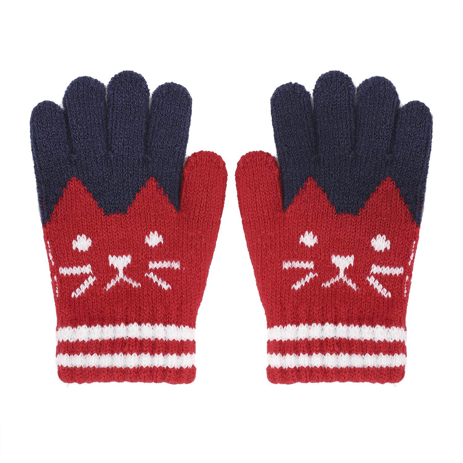 Warm Winter Knit Gloves for Kids - Animal Cat Bear Design, Full Finger Snow Ski Mittens - Perfect Christmas Gifts for Boys & Girls | Outdoor Winter Sports, Snow Play, and Cold Weather Activities