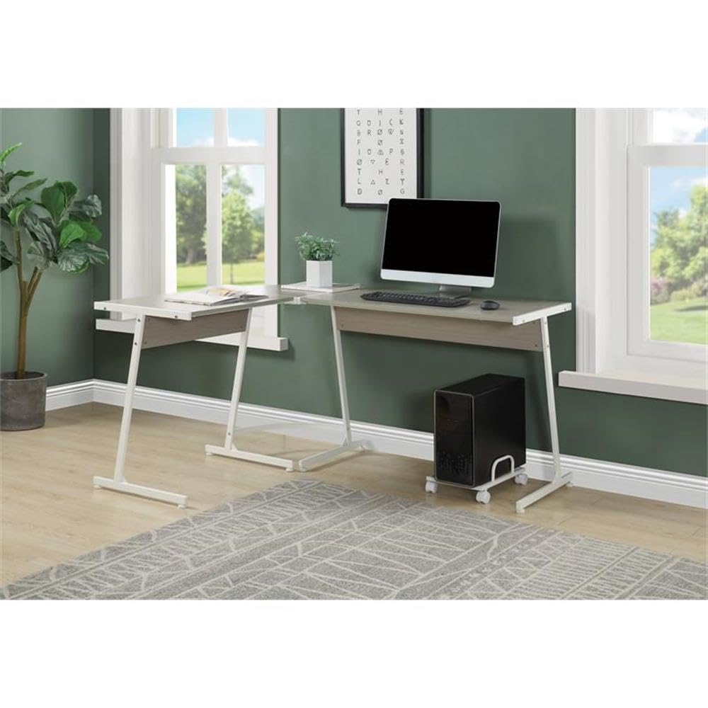 Acme Carver Wooden Computer Desk with Storage Holder - Modern Gray & White Home Office Desk for Work & Study | Perfect for Small Spaces & Remote Work