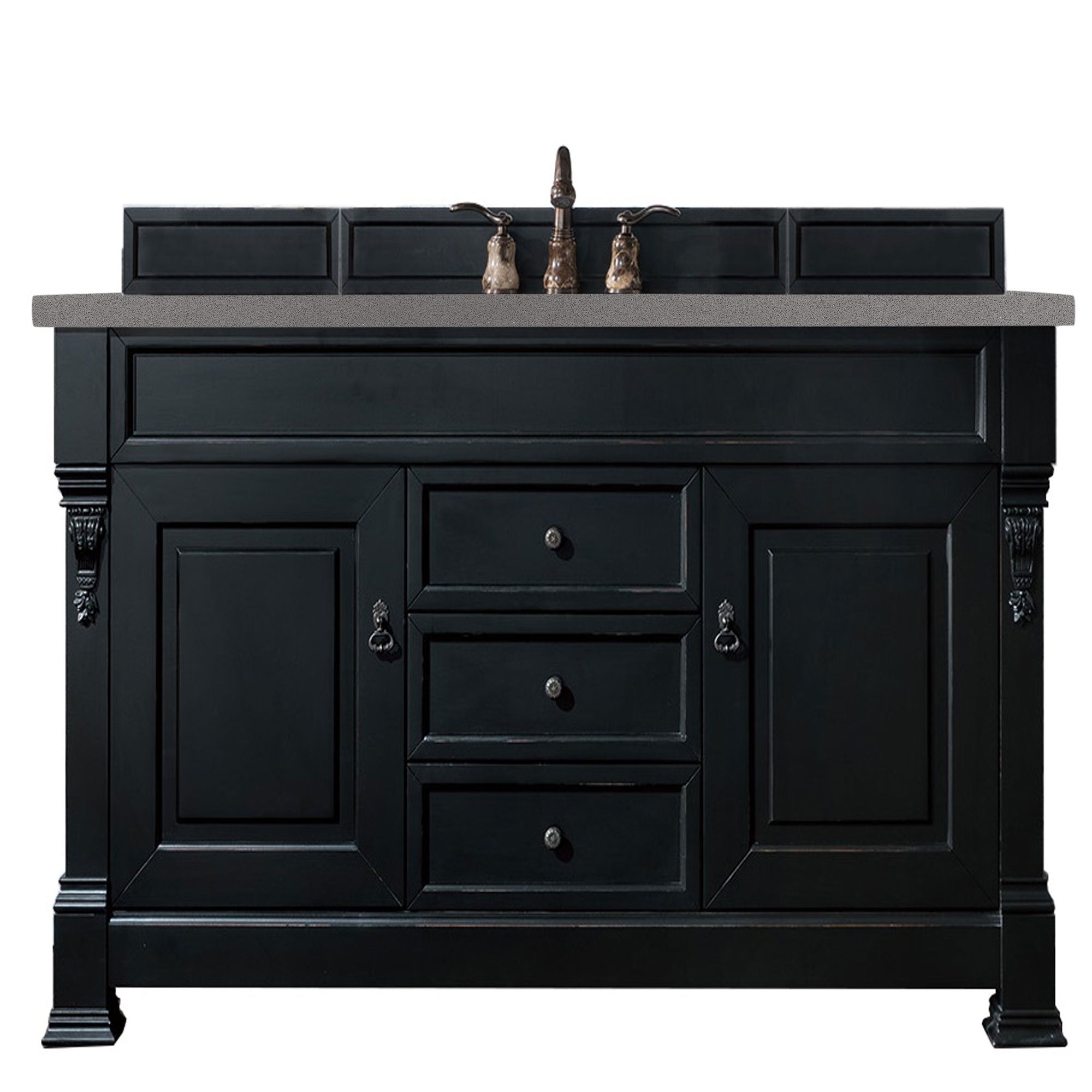 Brookfield 60 Inch Single Bathroom Vanity Set with Antique Black Finish & 3CM Grey Expo Quartz Countertop - Perfect for Modern and Traditional Bathroom Designs