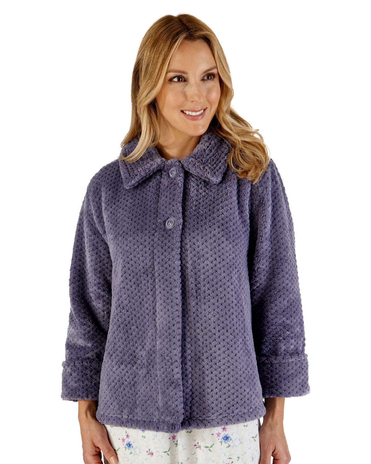 Slenderella Women's Soft Waffle Fleece Bed Jacket - Button Up Collar House Coat for Lounge & Sleep - Cozy Home Wear in 5 Colors (Pink, Blue, Gray, White, Black) - Perfect for Relaxing, Reading & Morning Coffee