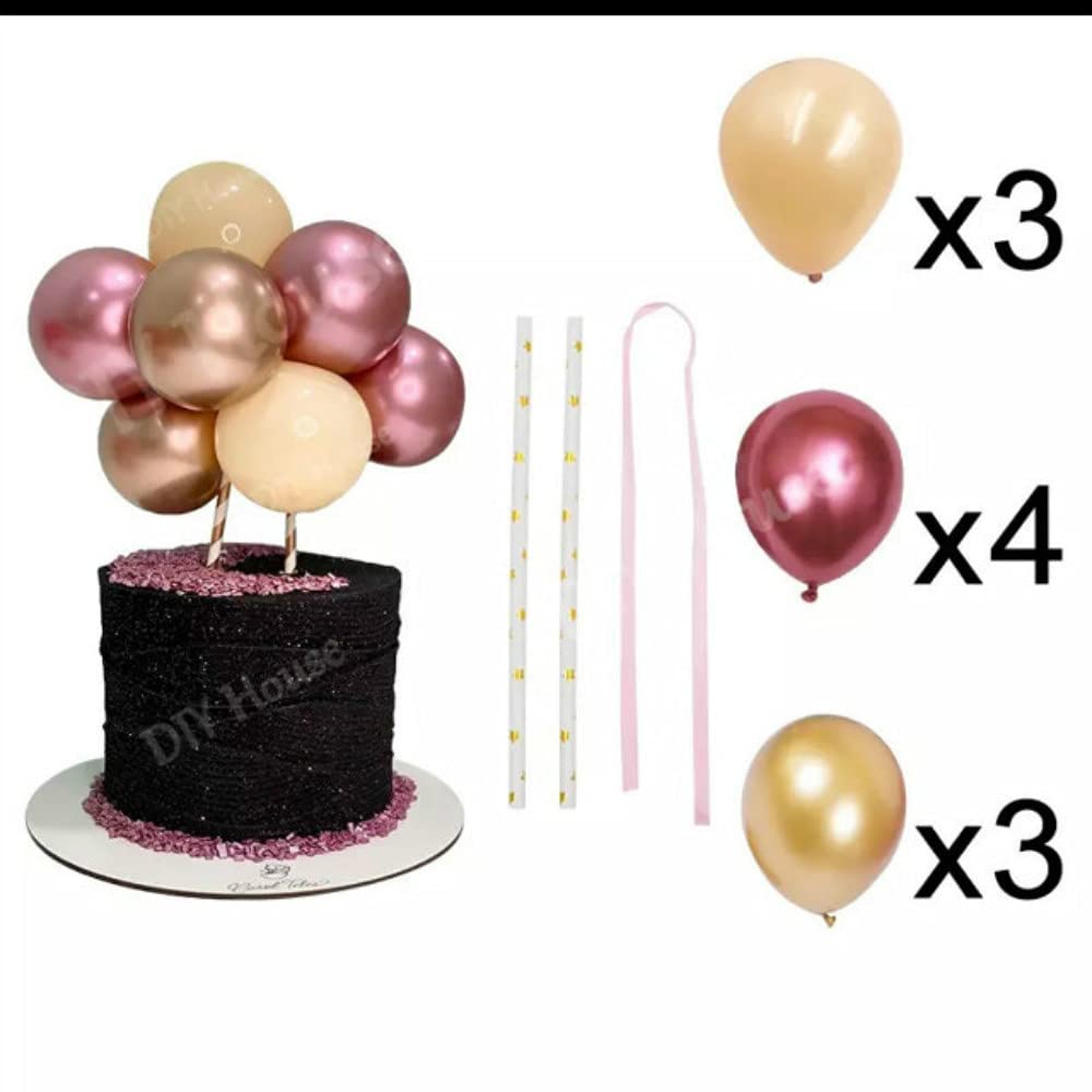 Rose Gold Balloon Cake Topper - 10Pcs 5Inch Mini Balloon Garland with Confetti for Birthday, Bridal Shower & Party Decorations - Perfect for Wedding Cakes, Baby Showers & Dessert Tables
