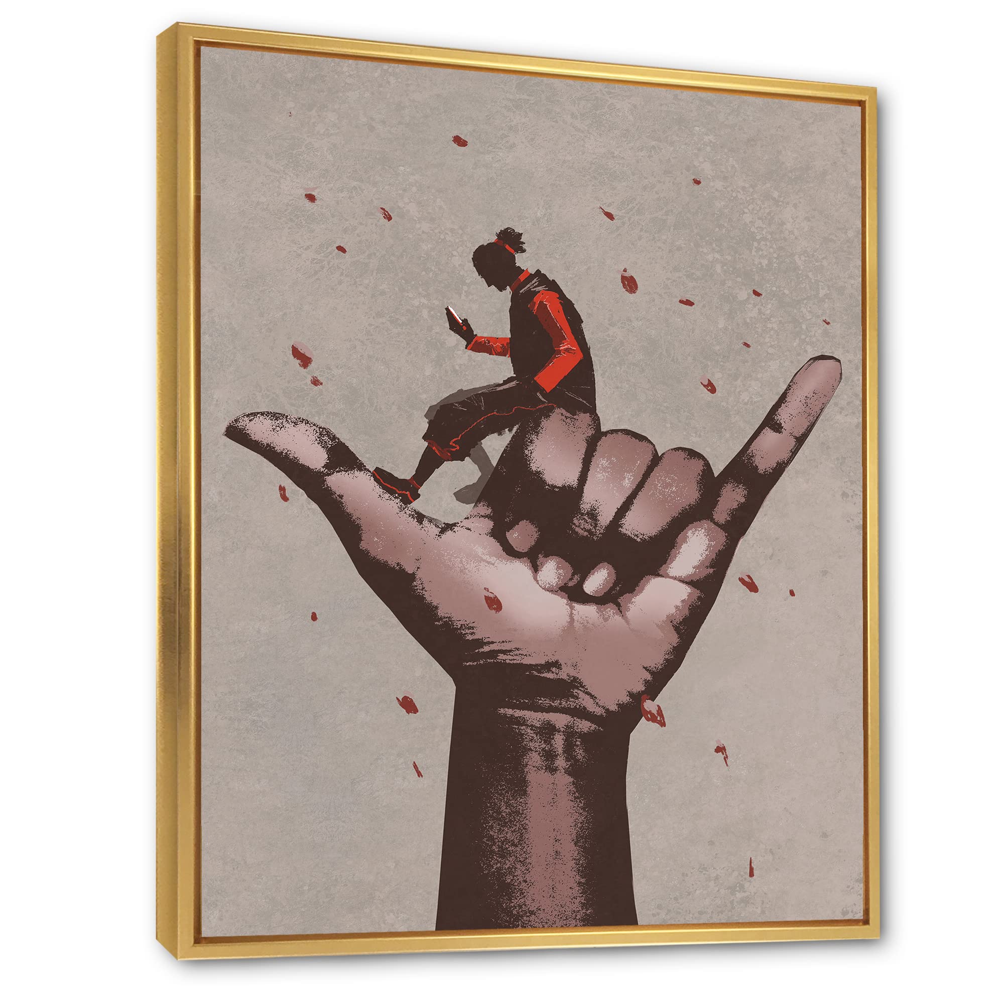 Call Me Sign With Man Using Mobile Phone - Modern Framed Canvas Wall Art Print for Home & Office Decor | Perfect for Living Room, Bedroom or Workspace