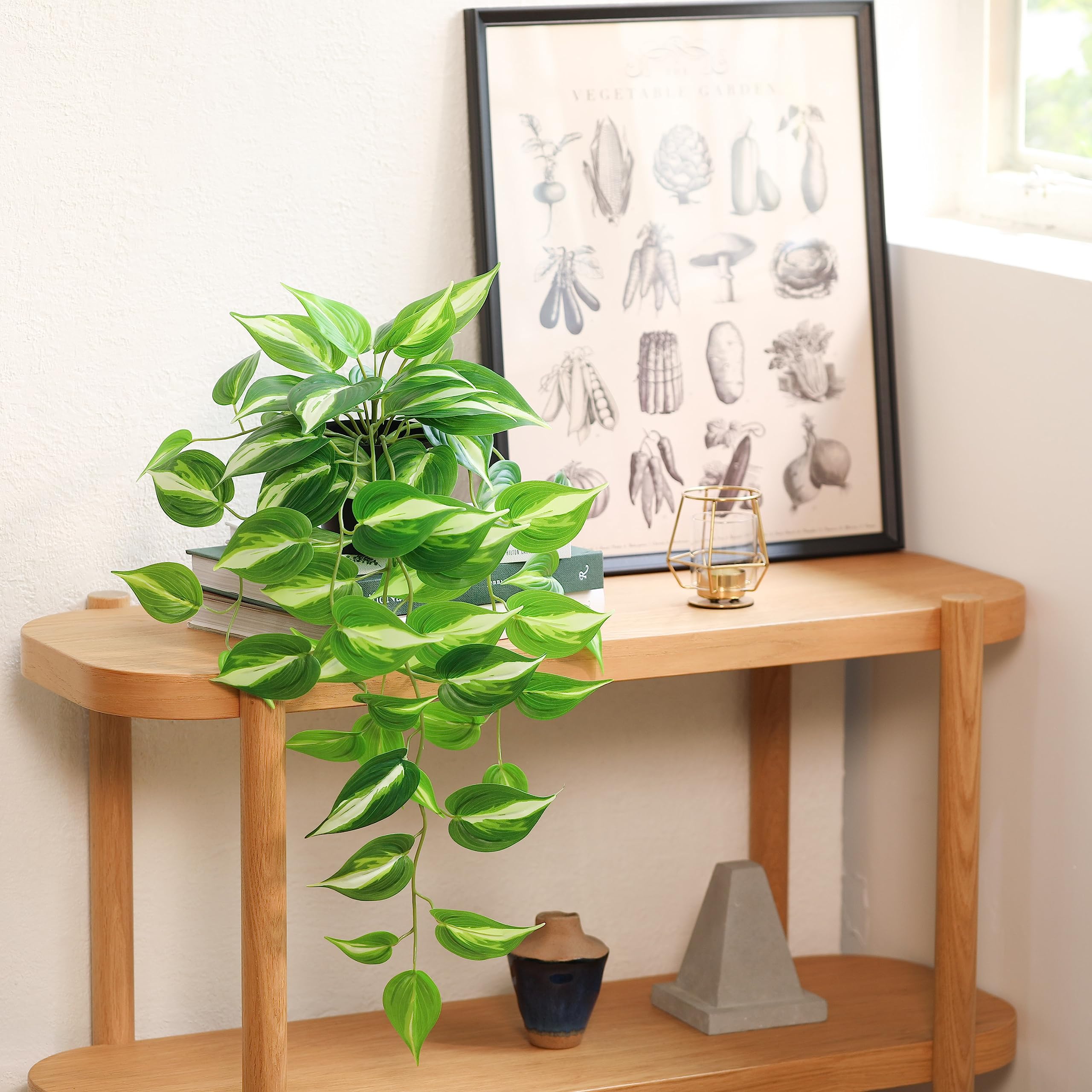 Artificial Devil's Ivy Golden Pothos Fake Hanging Plant - 26 Inch Lifelike Silk Potted Vine for Wall Decor, Home, Office, Patio - Indoor & Outdoor Use (Perfect for Living Room, Bedroom, Balcony Decor)