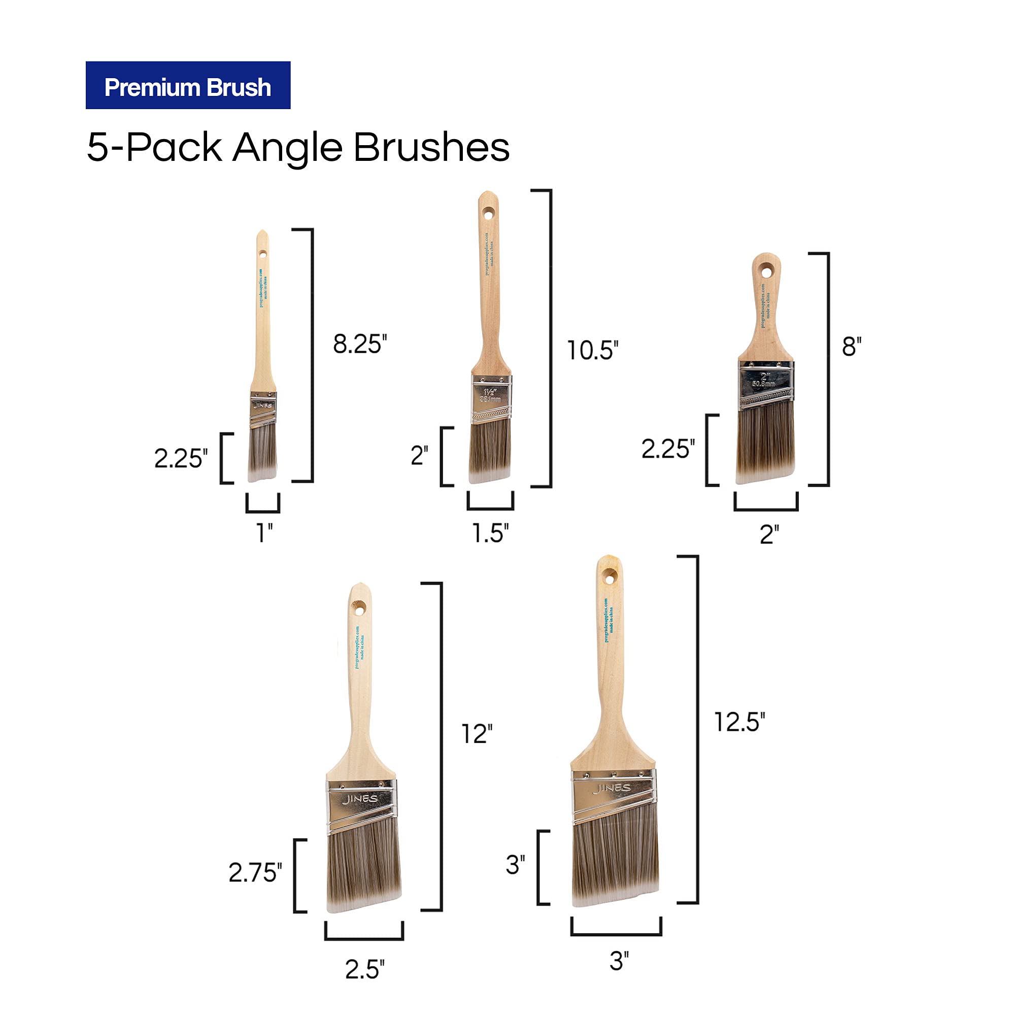 Professional Grade Paint Brushes Set - 5 Pack Angled Paint Brushes for Artists & DIY Home Projects - Perfect for Canvas, Walls, Furniture & Crafts