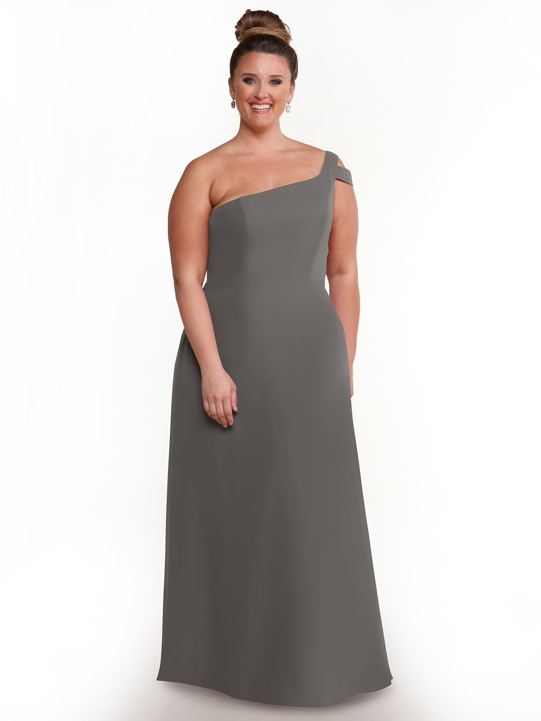 Elegant 80139 Chiffon A-Line One Shoulder Bridesmaid Dress with High Slit - Perfect for Weddings, Proms & Formal Events