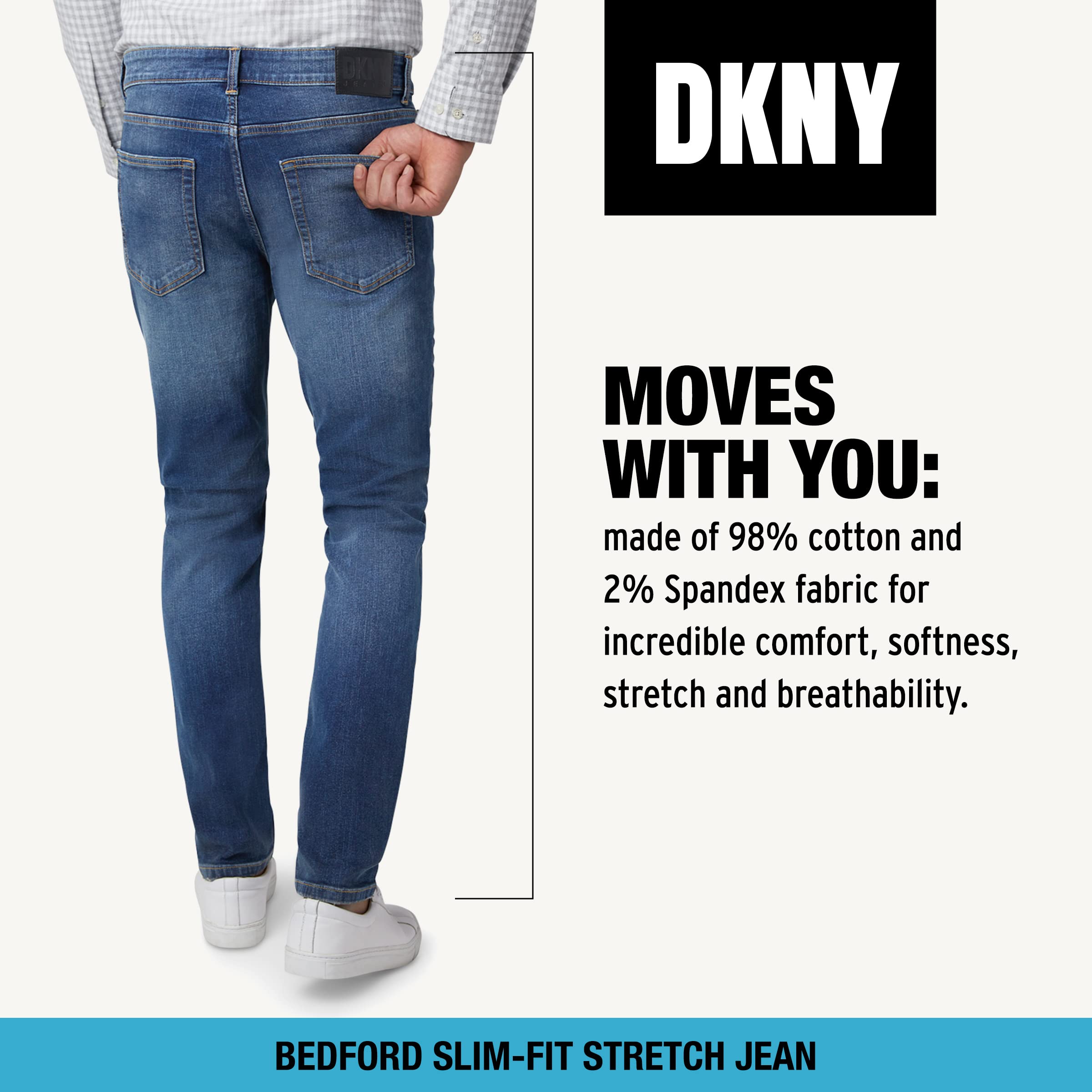DKNY Men's Slim Fit Stretch Denim Jeans - Comfortable Bedford Style for Casual Wear & Everyday Outfits