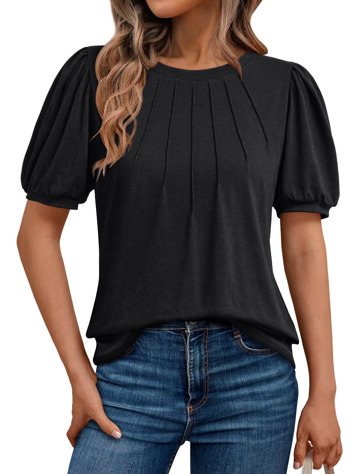 AUTOMET Women's Summer Tops Short Sleeve Shirts - Business Casual Blouses with Puff Sleeves for Office, Spring & Summer 2025 Fashion | Perfect for Work, Date Night & Outdoor Events