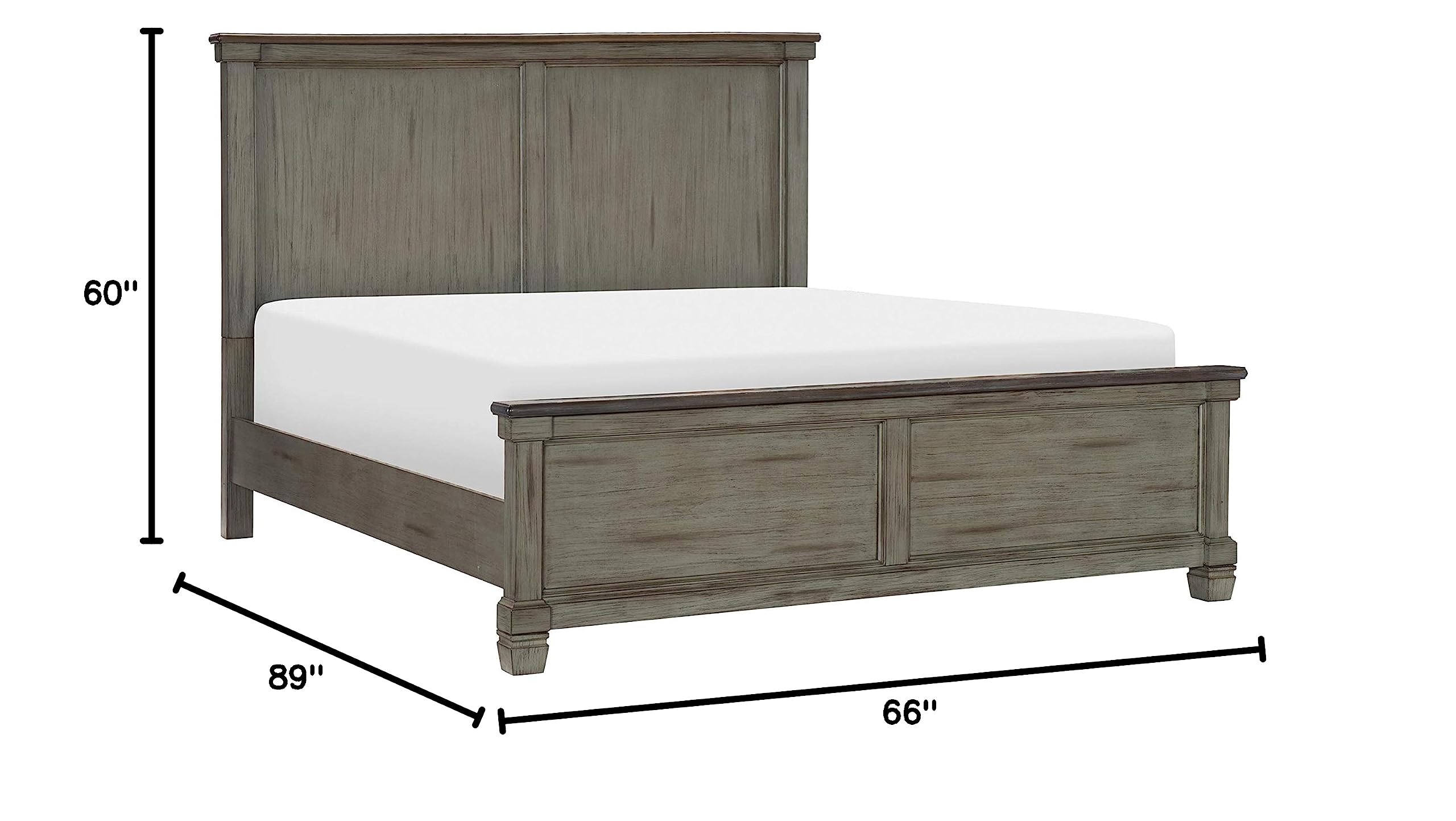 Lexicon Penza Panel Queen Bed Frame - Antique Gray & Coffee Finish - Modern Farmhouse Bedroom Furniture for Master & Guest Rooms