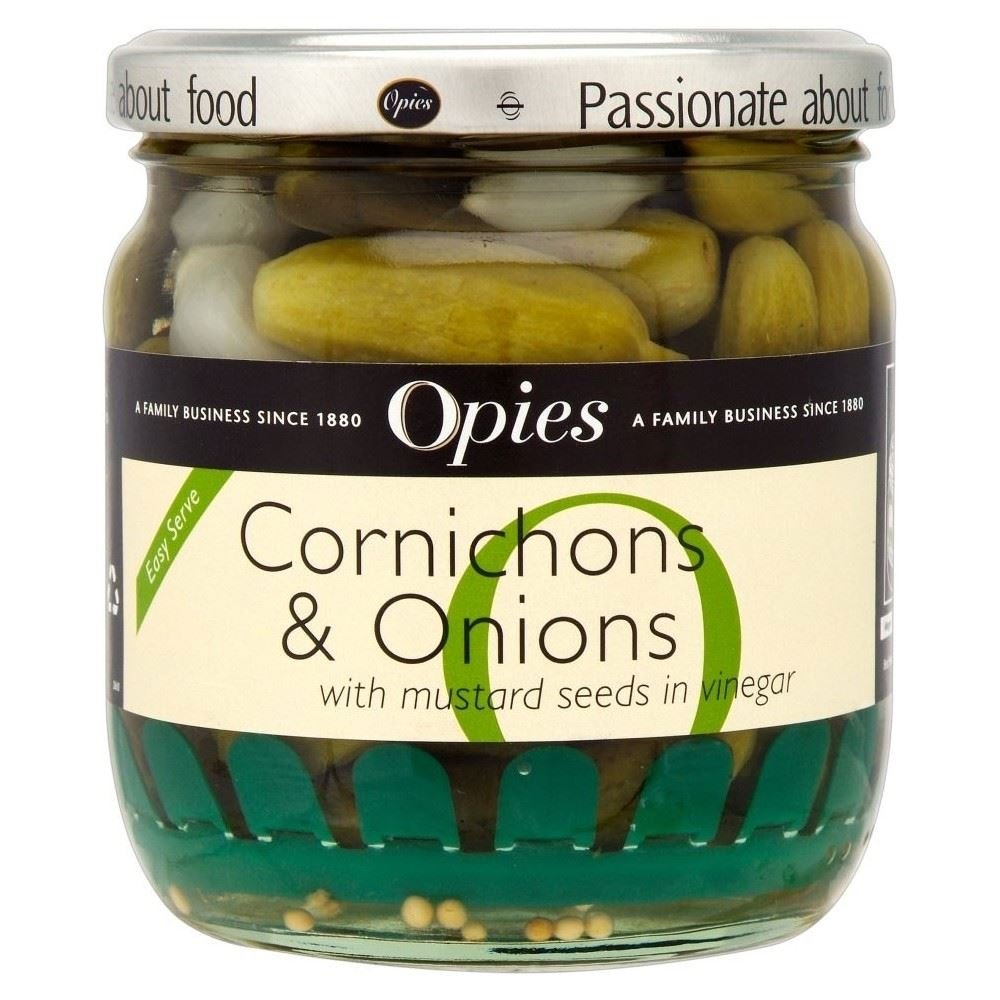 Opies Cornichons & Onions with Mustard Seeds (400g) - Pack of 2 | Premium Pickled Gherkins & Onions in Tangy Mustard Brine | Perfect for Charcuterie Boards, Sandwiches & Cocktail Garnishes