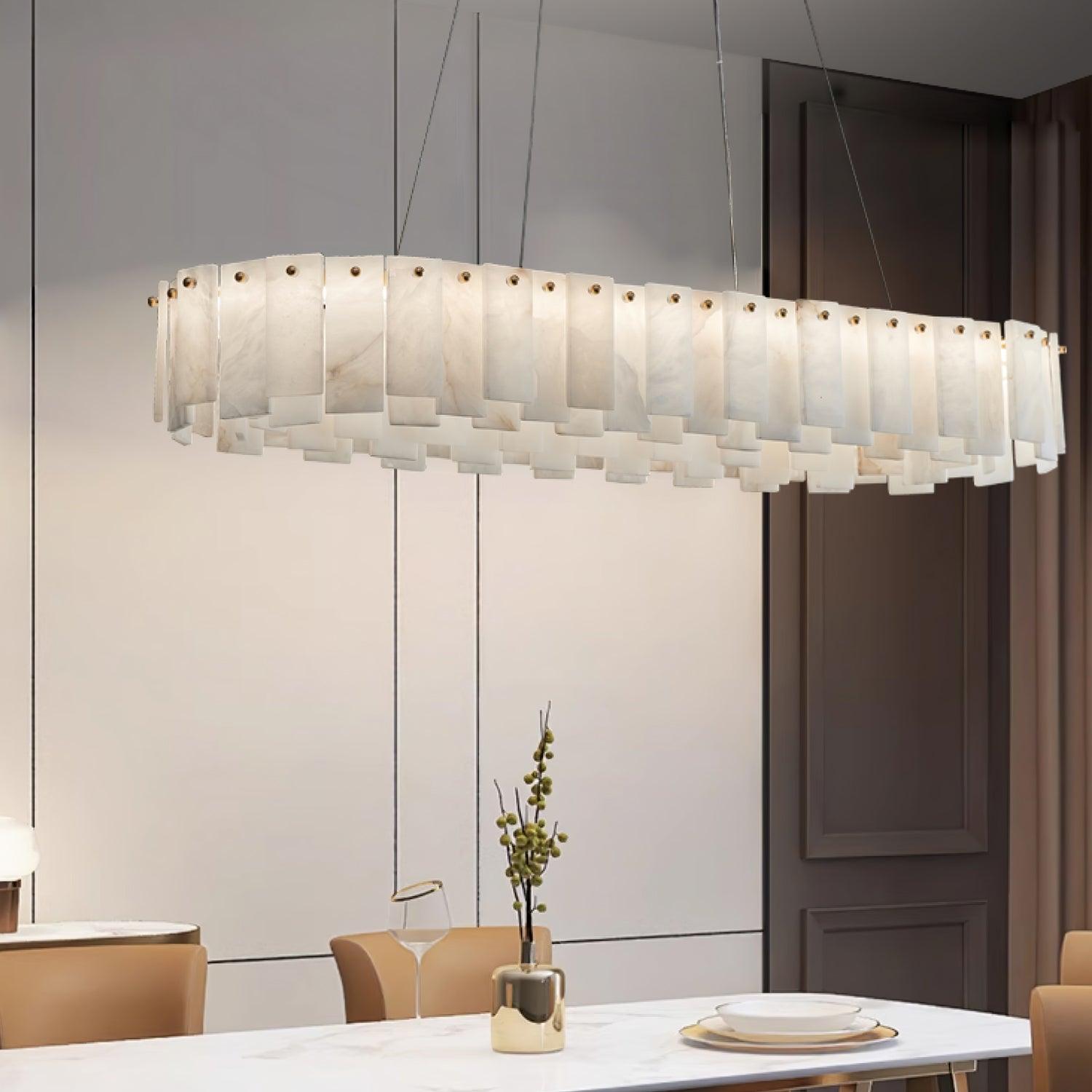 Celestial Alabaster Round Chandelier - Modern Crystal Ceiling Light Fixture for Dining Room, Bedroom & Living Room Decor | Elegant Lighting for Home & Wedding Venues