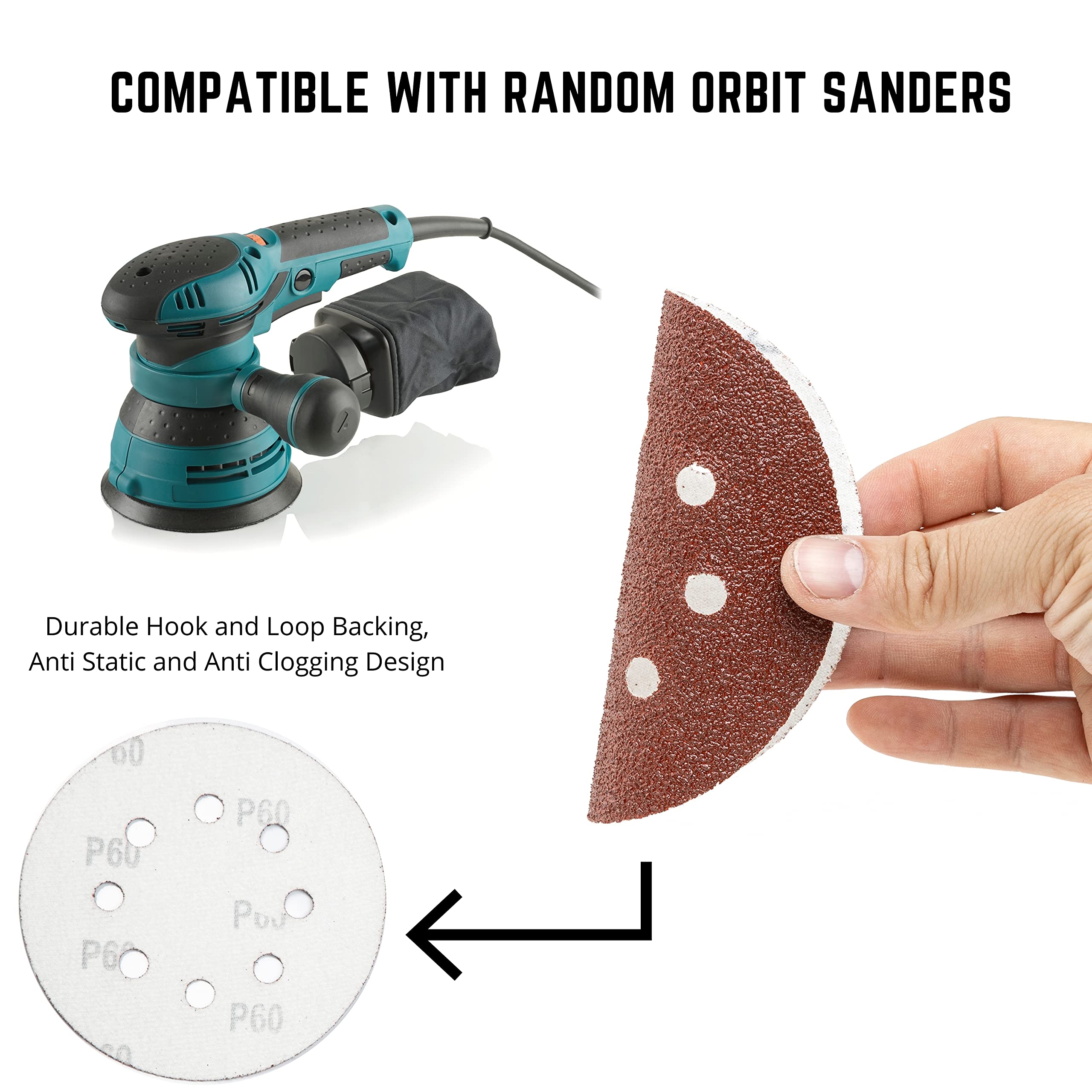 NEIKO 11271A 150-Piece 5-Inch Hook and Loop Sanding Discs for Orbital Sander | 60-600 Grit Aluminum Oxide Sandpaper Pads | Woodworking, Metal Polishing & DIY Home Improvement Projects