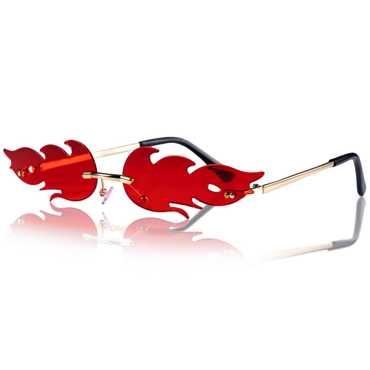 Spooktacular Creations Halloween Flame Glasses - Rimless Goth Sunglasses for Women, Men & Kids - Colorful Fire Shaped Eyewear for Costume Parties, Cosplay & Halloween Events