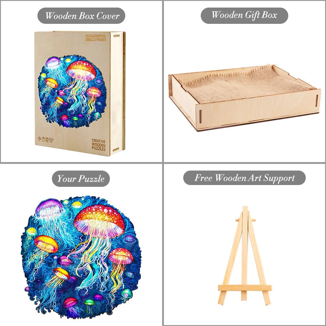 Premium Wooden Animal Puzzles for Adults - KAAYEE Wooden Jellyfish Puzzle with Gift Box - Challenging Brain Teaser for Relaxation & Stress Relief - Perfect for Home Decor, Gifts & Family Game Night